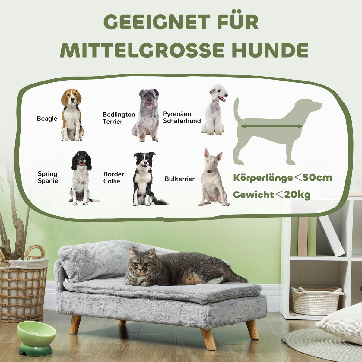 PawHut Hundesofa hellgrau Schaumstoff B/H/L: ca. 50x40x80 cm Hundesofa - hellgrau (80,00/50,00/40,00cm) - PawHut
