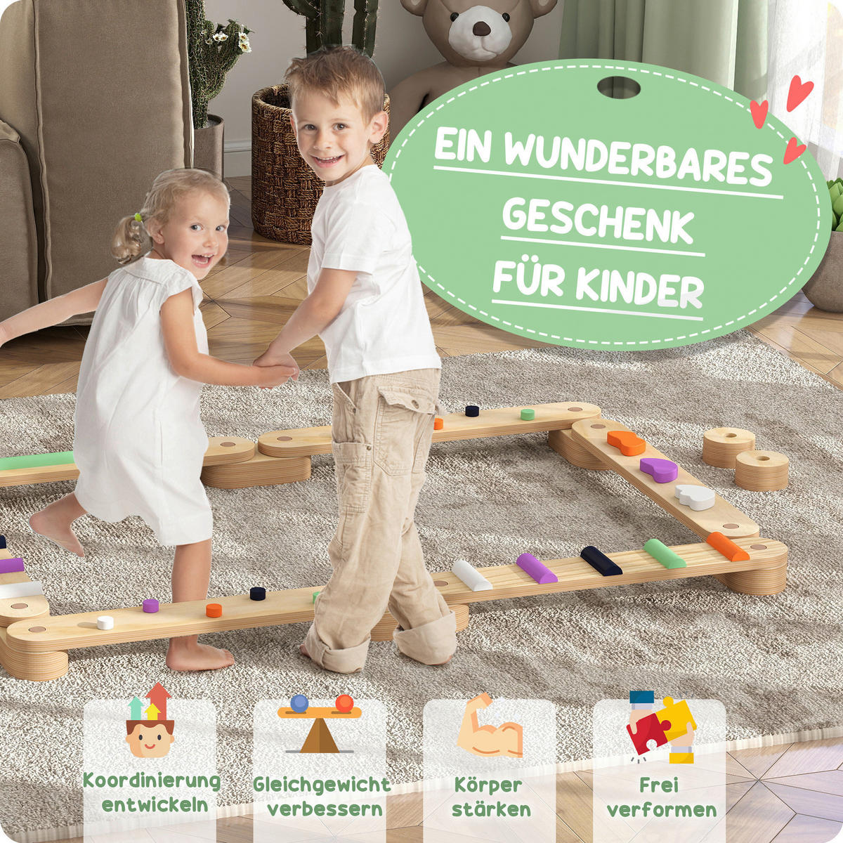 AIYAPLAY Kinder Balancierbalken B/H/L: ca. 115x8,5x130 cm Kinder Balancierbalken - multicolor (130,00/115,00/8,50cm) - AIYAPLAY