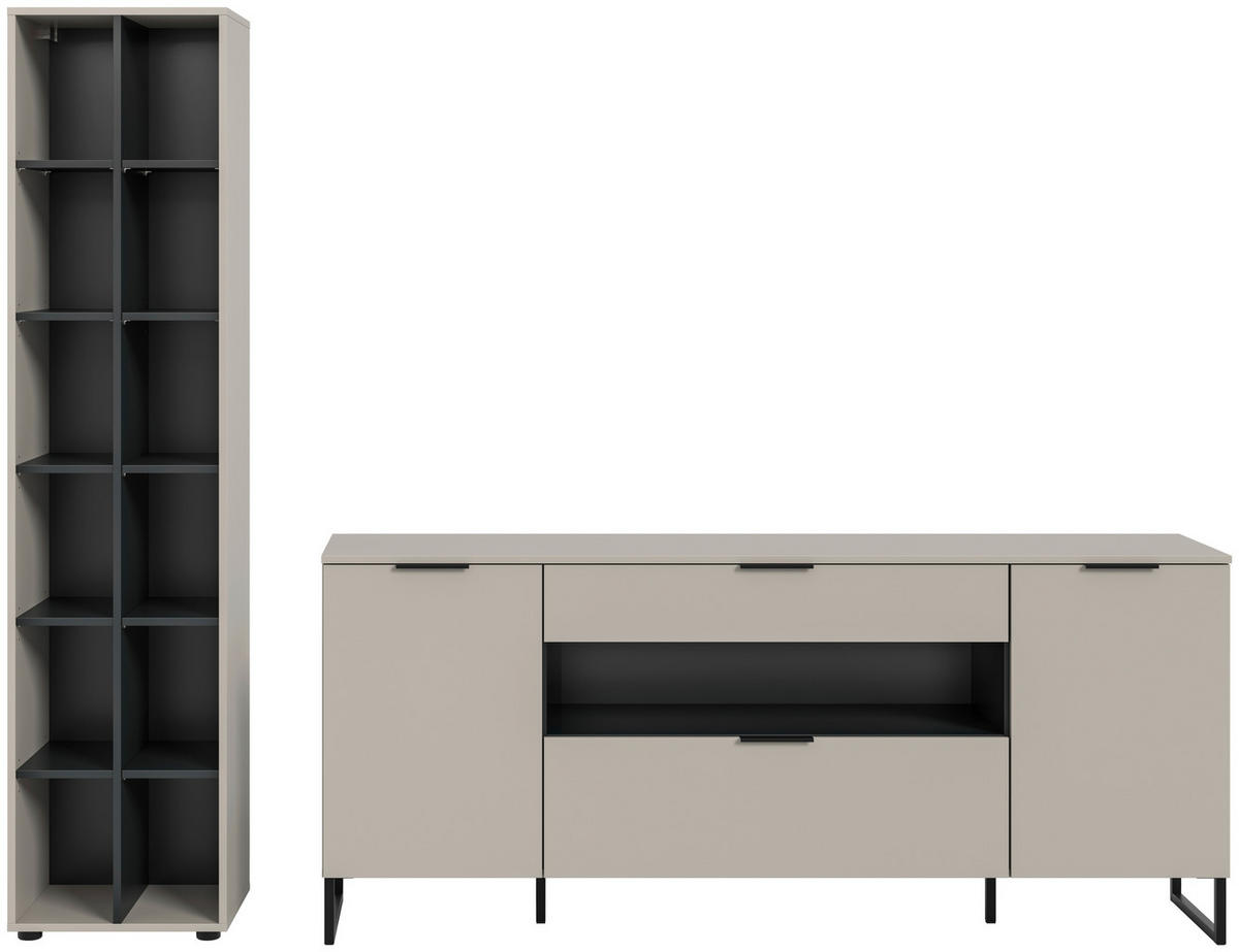 Wohnwand Noida Kaschmirgrau Nachbildung schwarz B/H/T: ca. 245x192x41 cm Noida - schwarz (245,00/192,00/41,00cm) - xonox.home