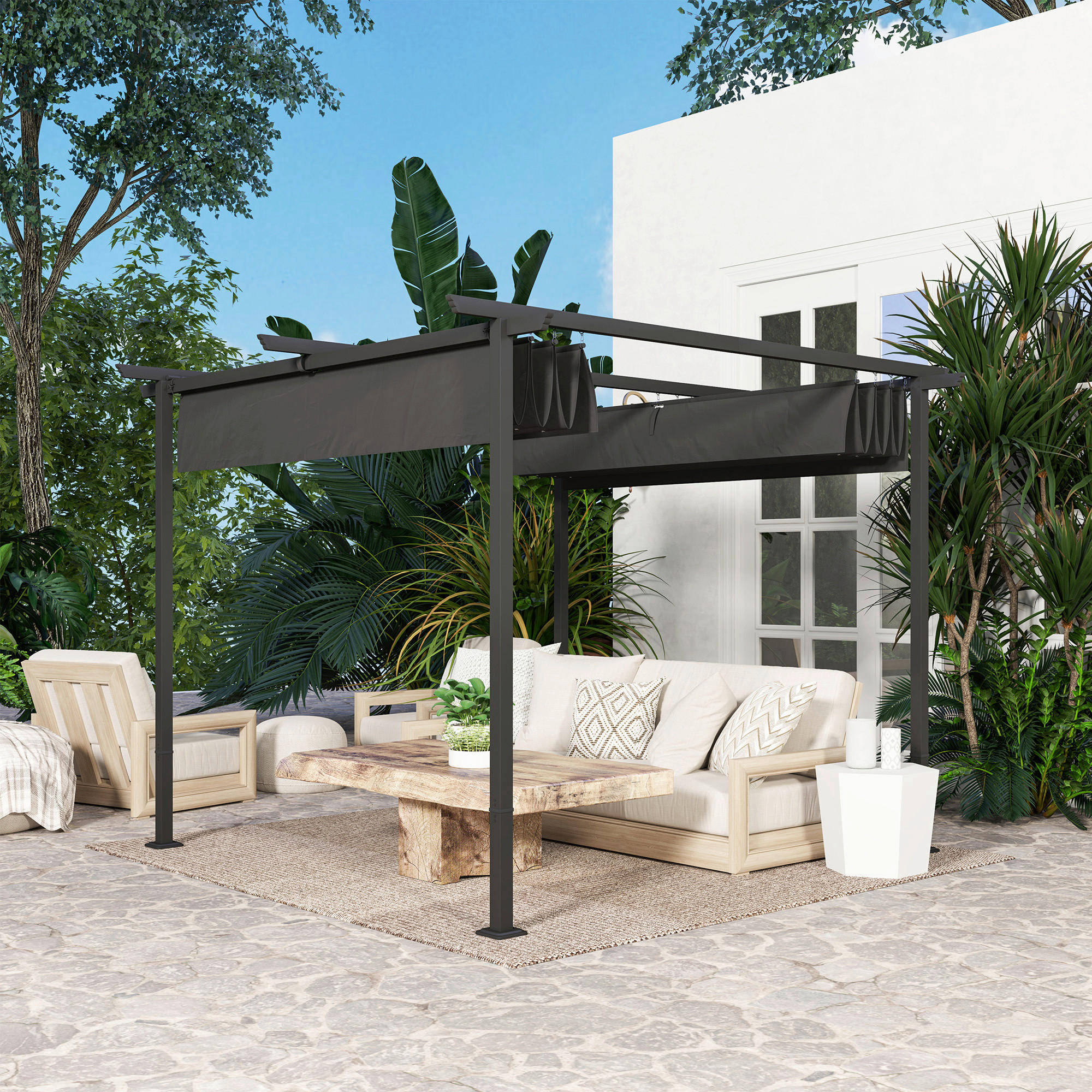 Thumbnail - Outsunny Pergola dunkelgrau Metall B/H/L: ca. 300x227x300 cm
