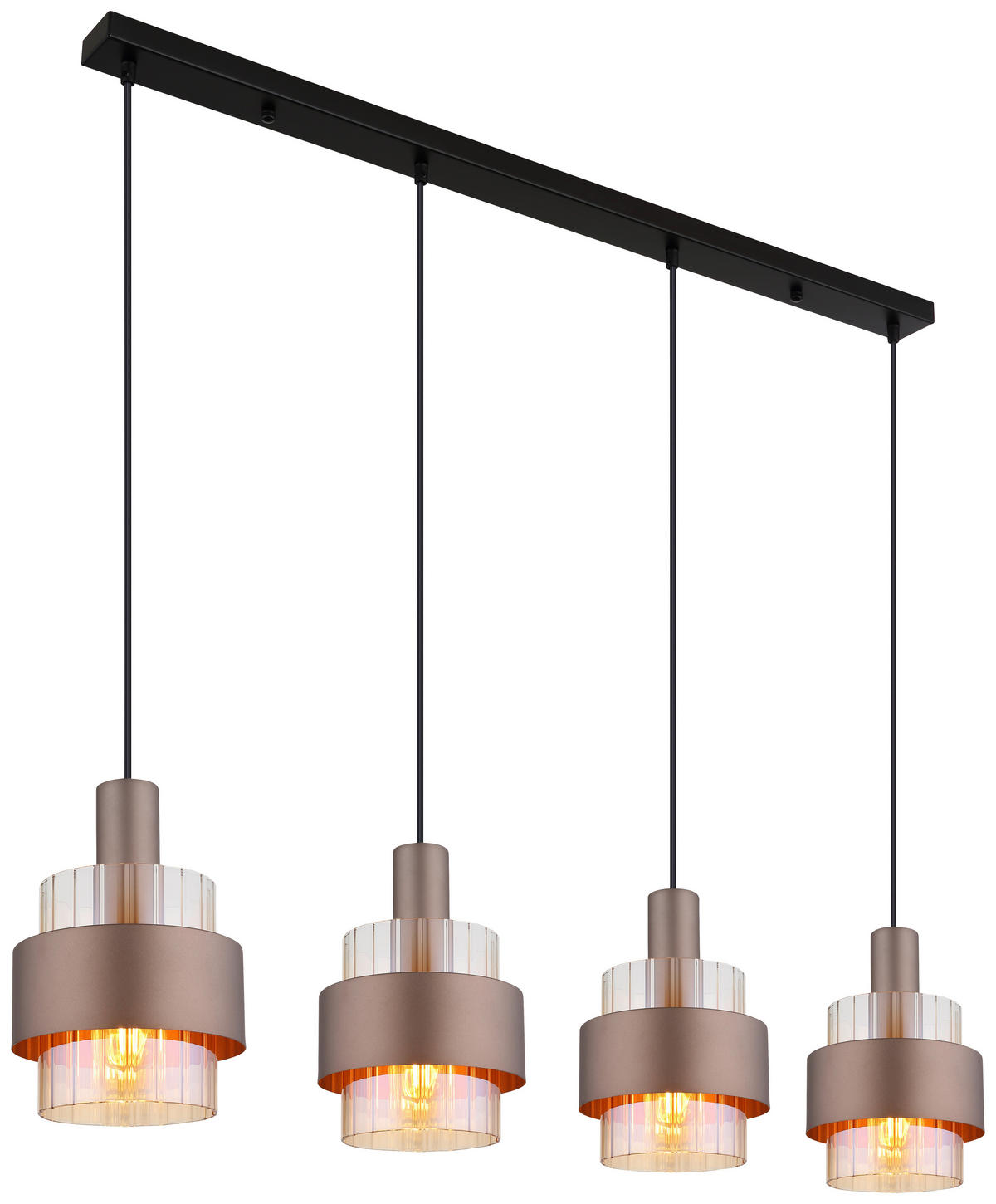 GLOBO Pendelleuchte schwarz amber Metall Glas B/H/L: ca. 18,5x150x110 cm E27 4 Brennstellen MILLEY - schwarz/amber (110,00/18,50/150,00cm) - GLOBO