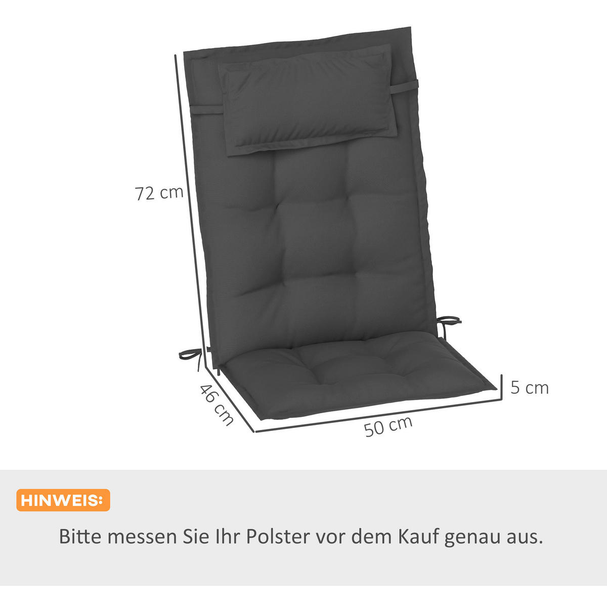 Outsunny Liegenauflage 2er Set dunkelgrau Polyester B/H/L: ca. 50x5x116 cm Liegenauflage 2er Set - dunkelgrau (116,00/50,00/5,00cm) - Outsunny