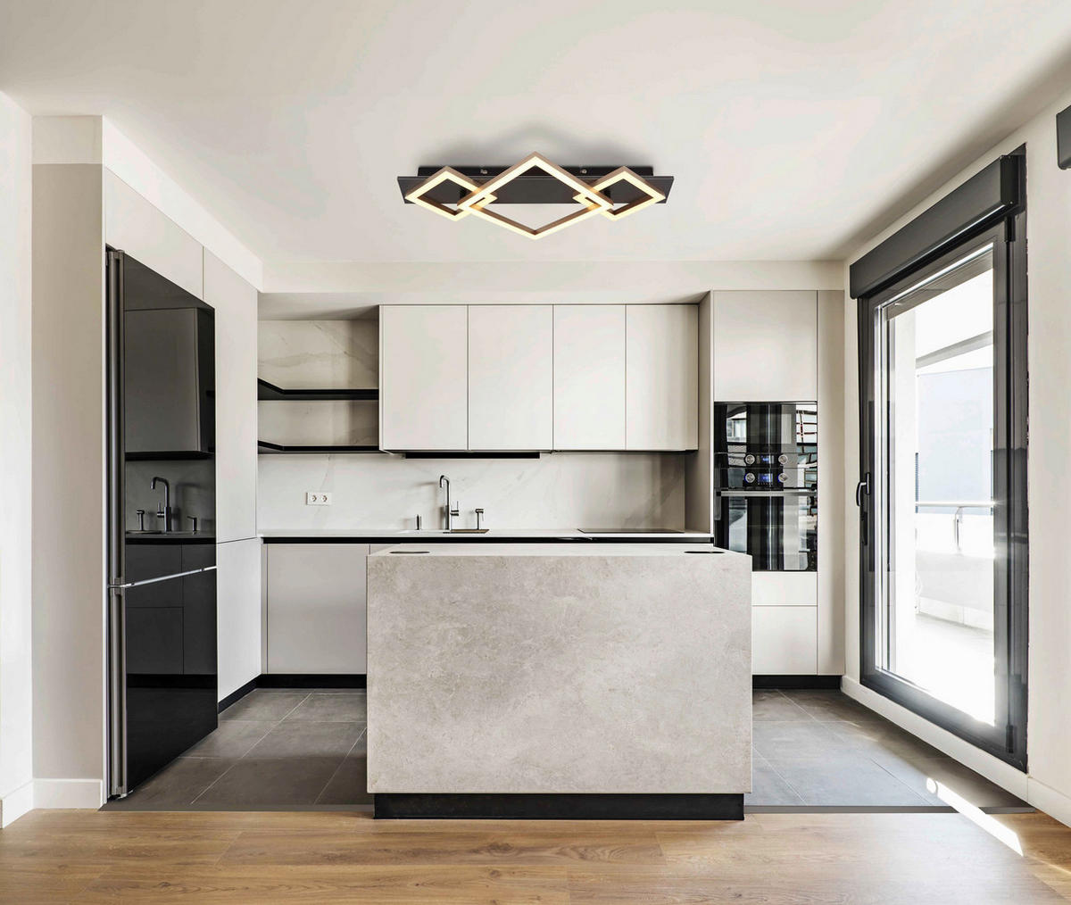 GLOBO LED-Deckenleuchte Opal mattschwarz champagner Kunststoff MDF Metall B/H/L: ca. 31,2x7,5x54 cm 1 Brennstellen BEATRIX I - champagner/Opal (54,00/31,20/7,50cm) - GLOBO