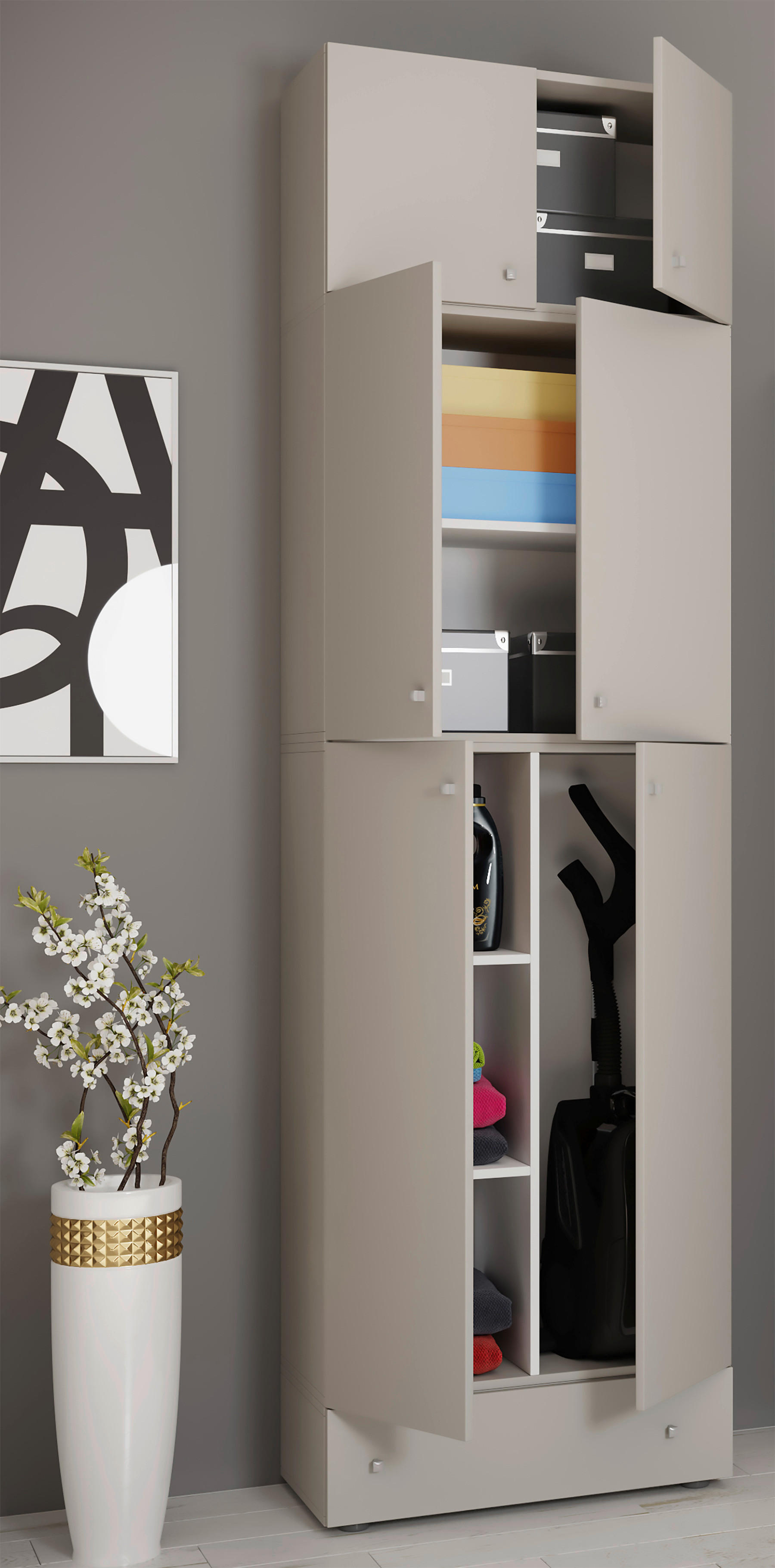 Putzschrank Lona grau weiß B/H/T: ca. 70x240x39 cm Lona - weiß/grau (70,00/240,00/39,00cm) - VCM Möbel