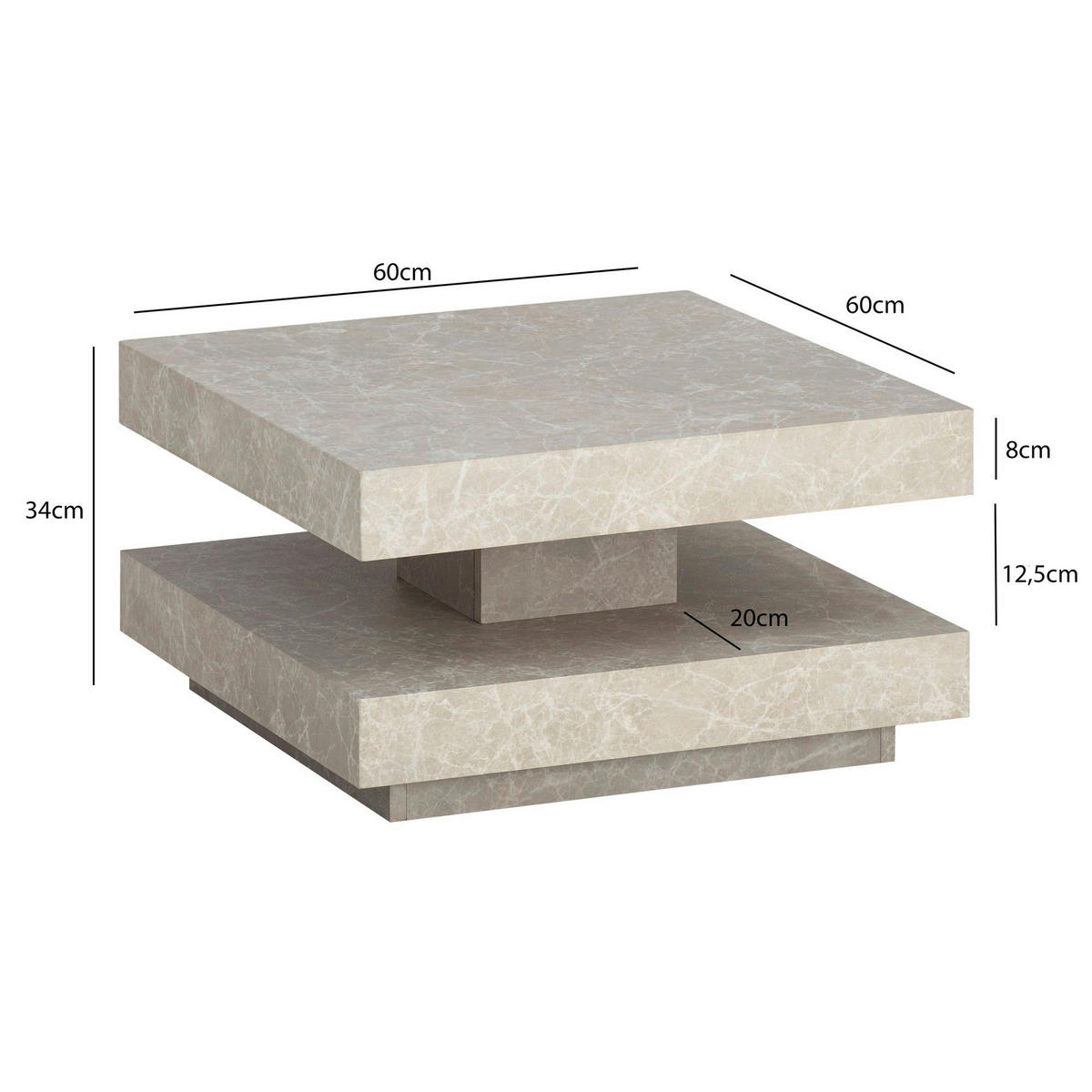 Couchtisch sand B/H/T: ca. 60x34x60 cm Couchtisch - sand (60,00/34,00/60,00cm) - Wohnling
