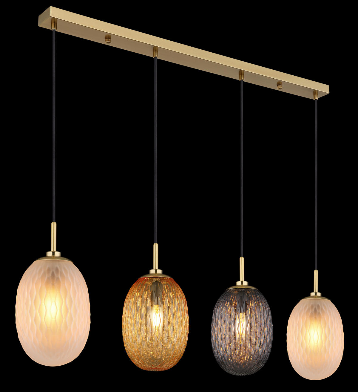 GLOBO Pendelleuchte schwarz Rauch gold Textil Glas Metall B/H/T: ca. 96x120x15 cm E14 4 Brennstellen DEVIN - gold/schwarz (96,00/120,00/15,00cm) - GLOBO