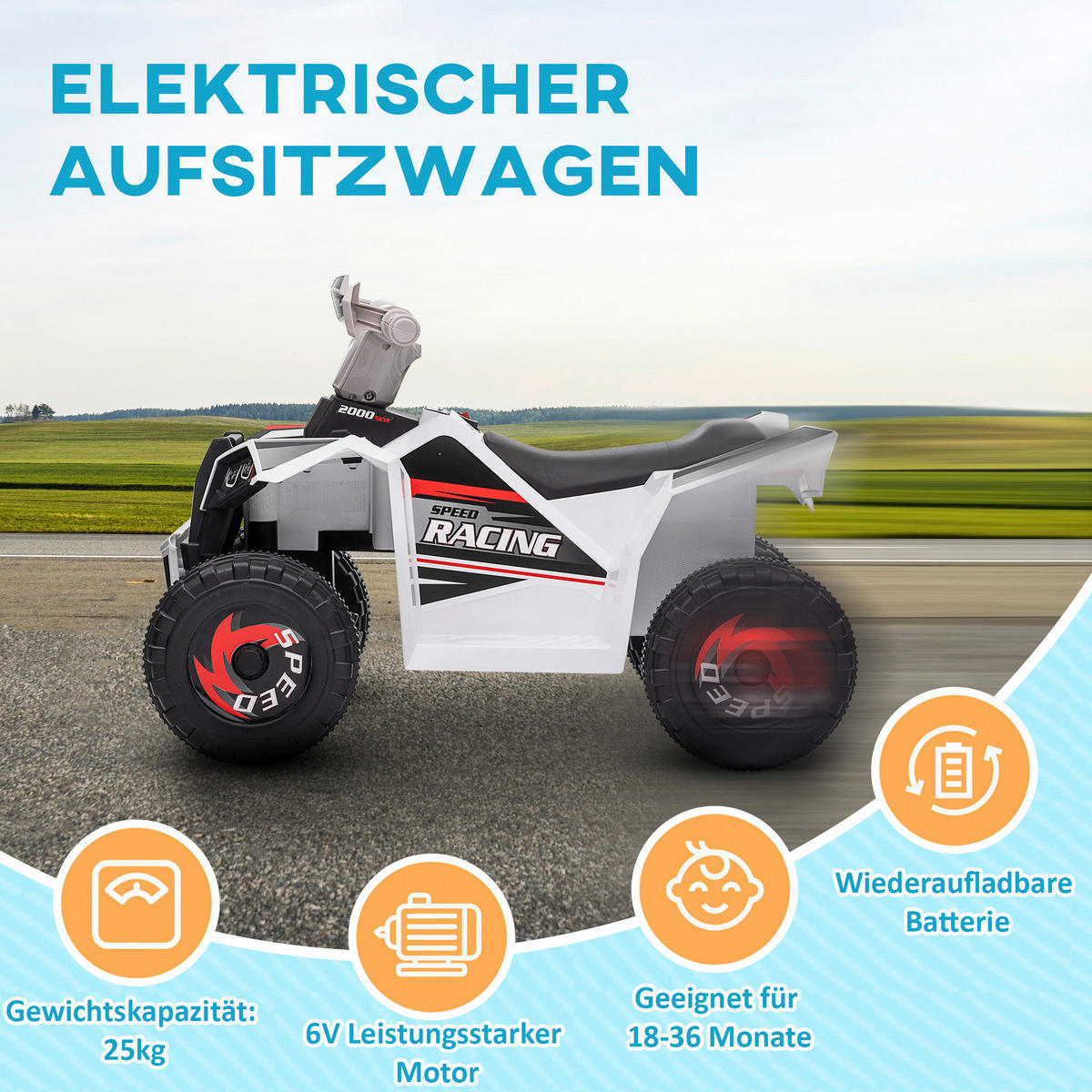 HOMCOM Elektroauto für Kinder weiß B/H/L: ca. 41,5x48,5x70 cm Elektroauto für Kinder - weiß (70,00/41,50/48,50cm) - HOMCOM