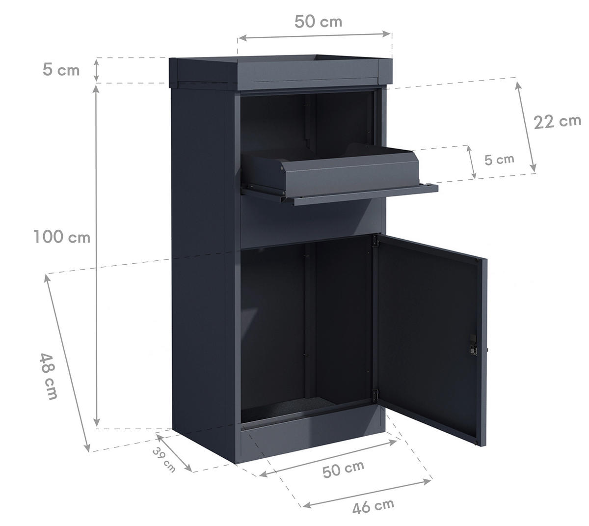 Westmann Paketbox Piet anthrazit B/H/T: ca. 50x105x37 cm Piet - anthrazit (50,00/105,00/37,00cm) - Westmann