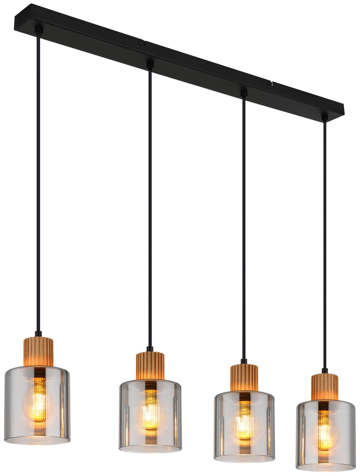 GLOBO Pendelleuchte Rauch schwarz dunkelbraun Glas Metall Holz B/H/L: ca. 12x120x78 cm E27 4 Brennstellen ALEIDIS - dunkelbraun/schwarz (78,00/12,00/120,00cm) - GLOBO