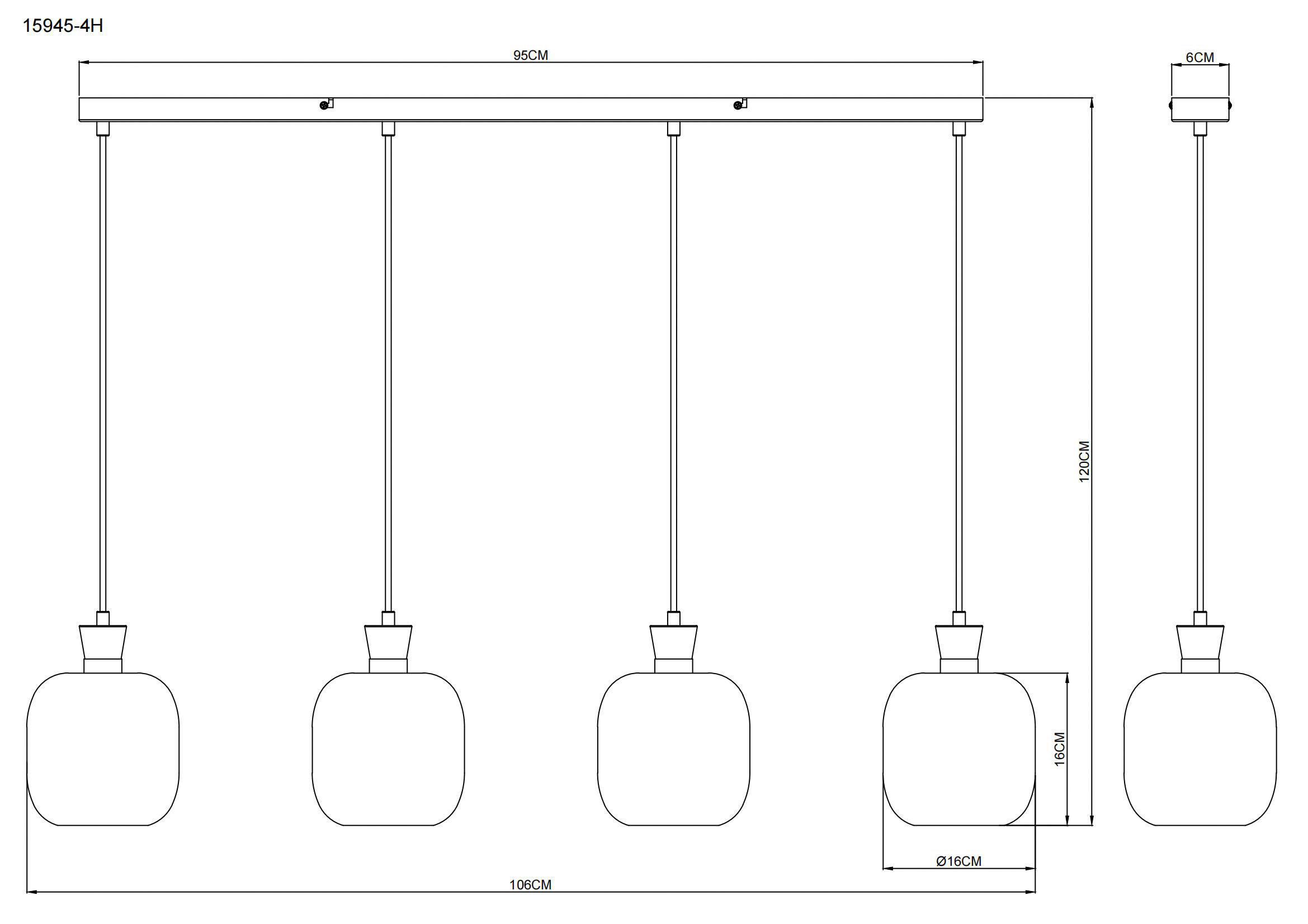 GLOBO Hängeleuchte schwarz Chrom Metall Glas B/H/L: ca. 18x95,5x25 cm E14 4 Brennstellen Hängeleuchte-Brokana - schwarz/Chrom (25,00/18,00/95,50cm) - GLOBO
