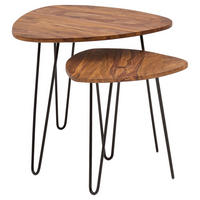 Beistelltisch 2er-Set natur schwarz Echtholz Eisen 2er-Set - natur/schwarz - Wohnling