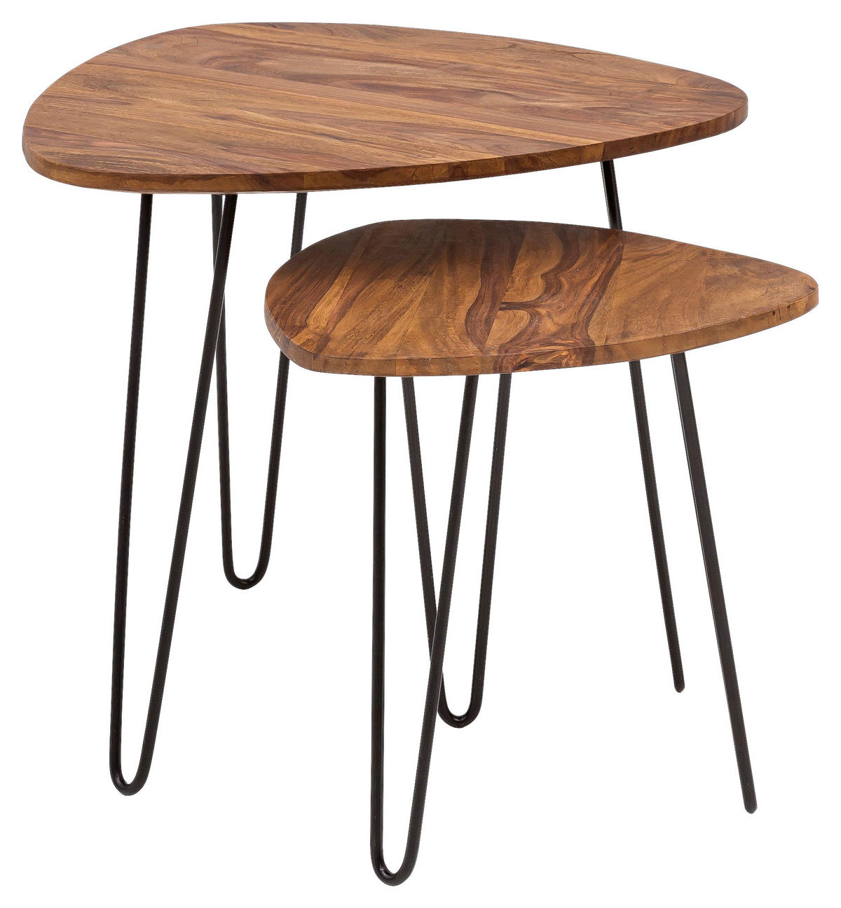 Beistelltisch 2er-Set natur schwarz Echtholz Eisen 2er-Set - natur/schwarz - Wohnling