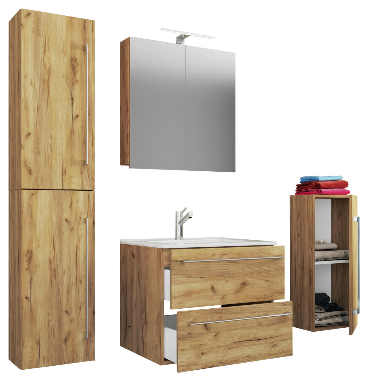 Waschplatz 5tlg-Badinos Eiche Honig Nachbildung B/H/T: ca. 61x52x46 cm 5tlg-Badinos - Eiche (61,00/52,00/46,00cm) - VCM Möbel
