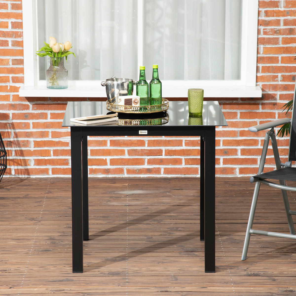 Outsunny Gartentisch schwarz Aluminium B/H/L: ca. 80x80x74 cm Gartentisch - schwarz (74,00/80,00/80,00cm) - Outsunny