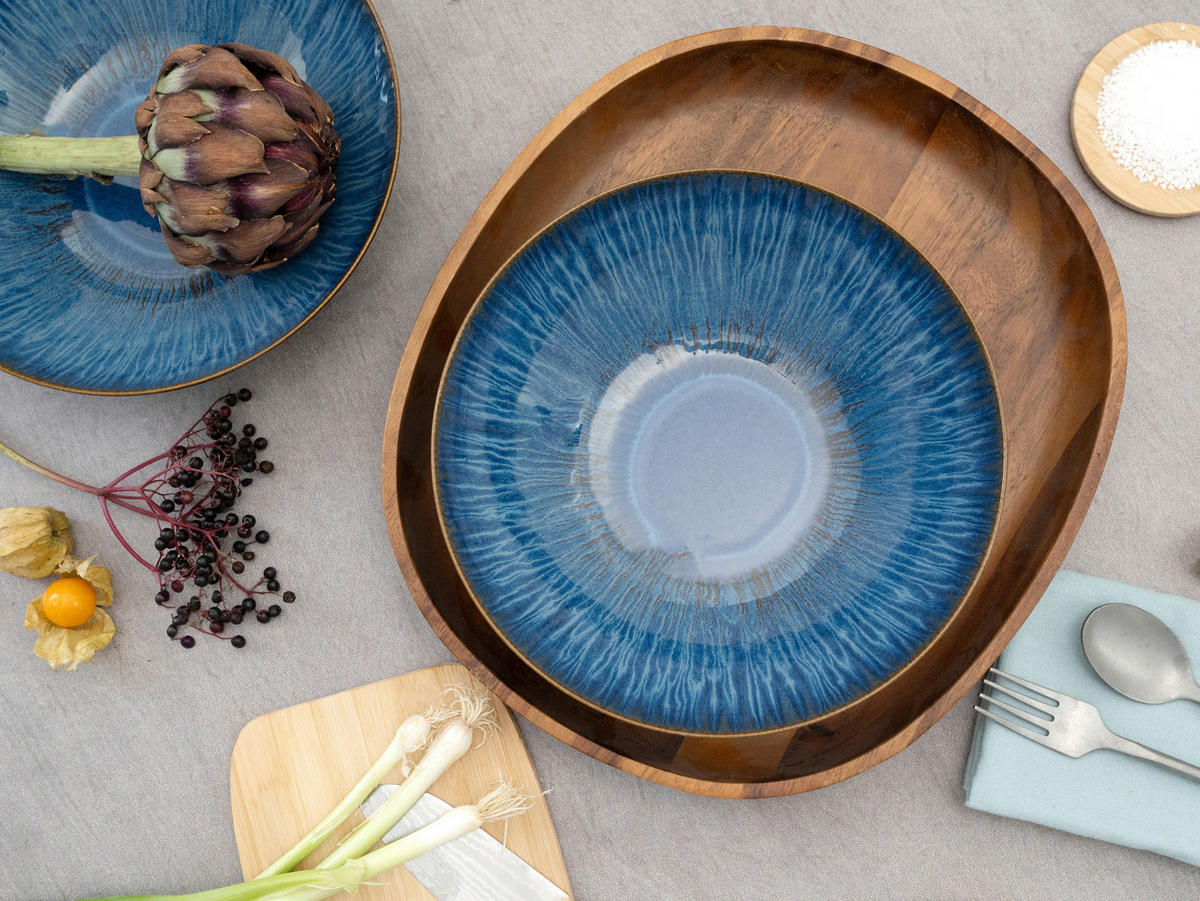CreaTable Salatschüssel-Set Sea Breeze blau Steinzeug Sea Breeze - blau - CreaTable