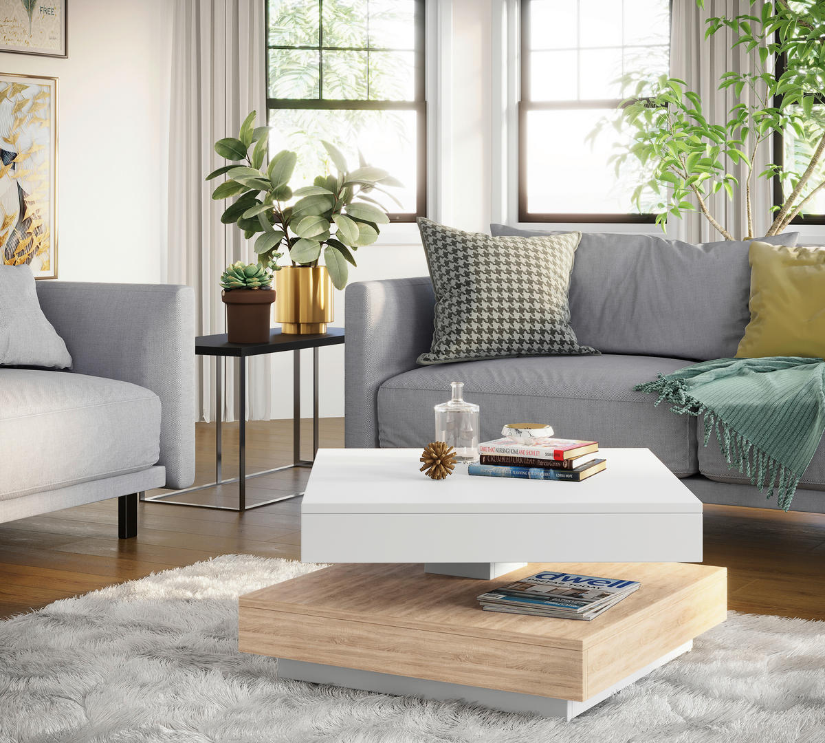 Couchtisch ANDY weiß Eiche Sonoma Nachbildung B/H/T: ca. 67x35x67 cm ANDY - Eiche/weiß (67,00/35,00/67,00cm) - Hela