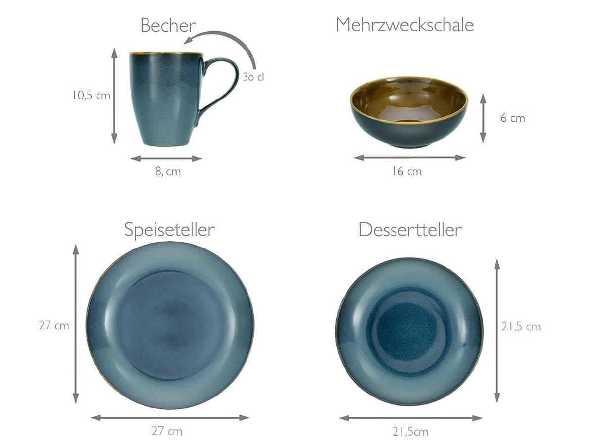 CreaTable Kombiservice Mallorca petrol Keramik 16 tlg. Mallorca - braun/petrol - CreaTable