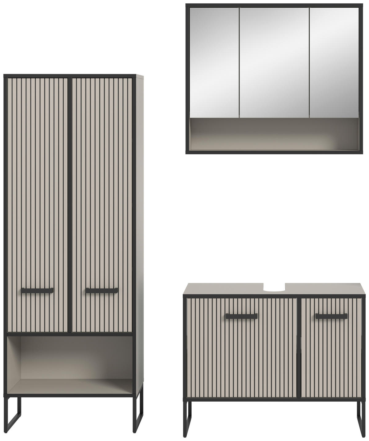 Badezimmer-Set BAGNO schwarz Kaschmirgrau Nachbildung B/H/T: ca. 154x192x36 cm BAGNO - schwarz (154,00/192,00/36,00cm) - xonox.home