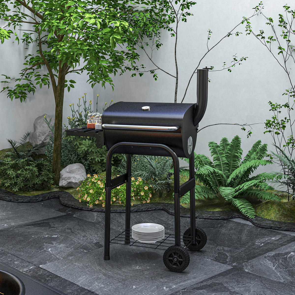 Outsunny Holzkohlegrill Metall B/H/L: ca. 46,5x115x83 cm Holzkohlegrill - schwarz (83,00/46,50/115,00cm) - Outsunny