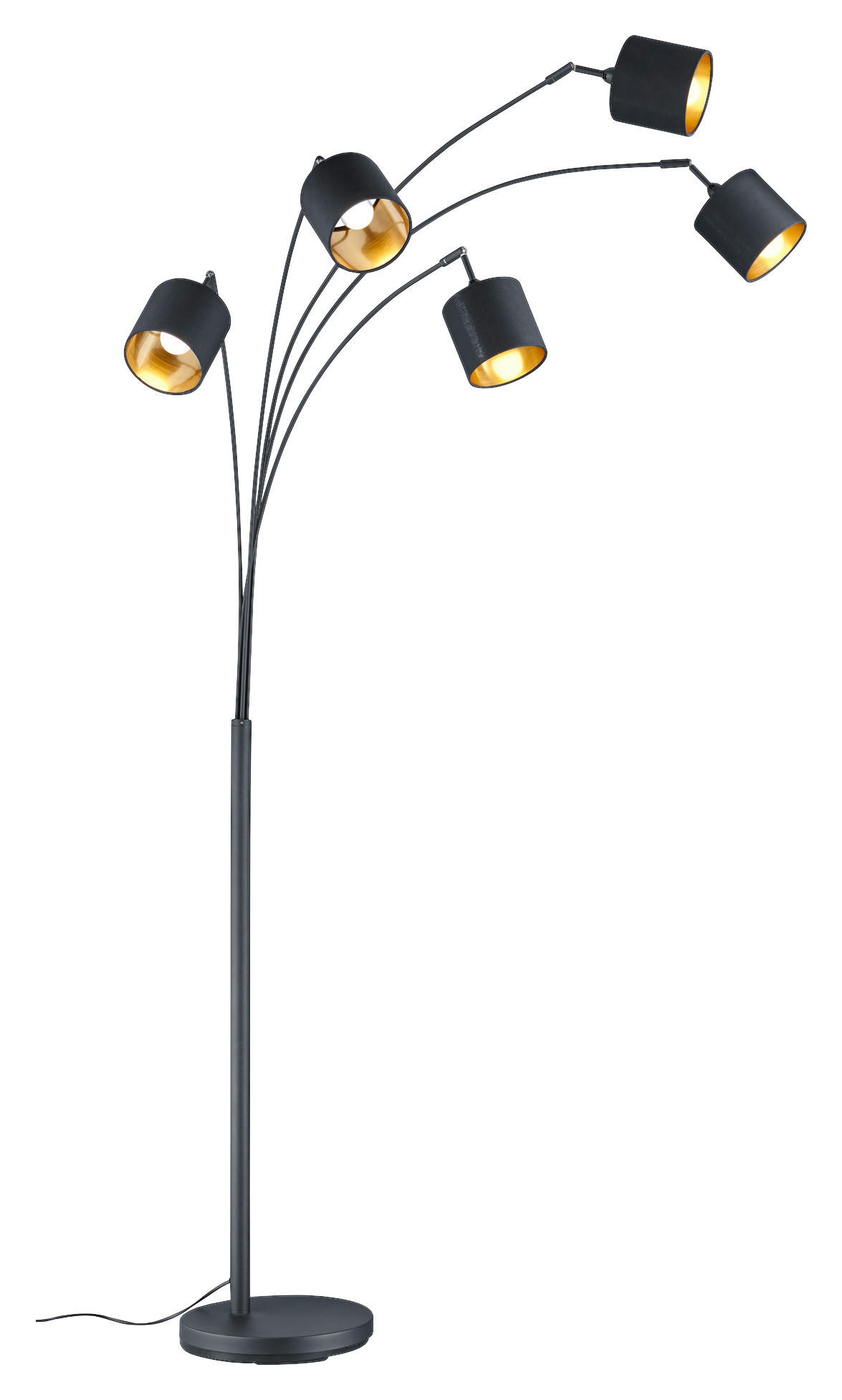 Stehlampe Tommy, schwarz/gold, Höhe 200 cm, 5-flg., Stoff günstig online kaufen