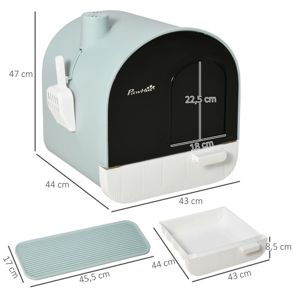 PawHut Katzentoilette grün Kunststoff B/H/L: ca. 44x47x43 cm Katzentoilette - grün (43,00/44,00/47,00cm) - PawHut