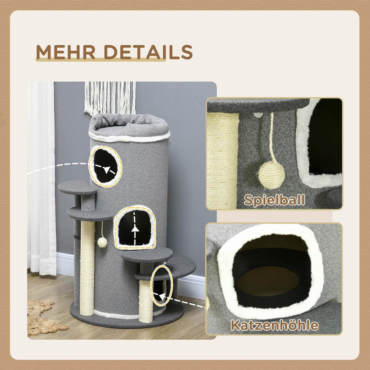 PawHut Kratzbaum grau Sisal B/H/L: ca. 57x99x57 cm Kratzbaum - grau (57,00/57,00/99,00cm) - PawHut