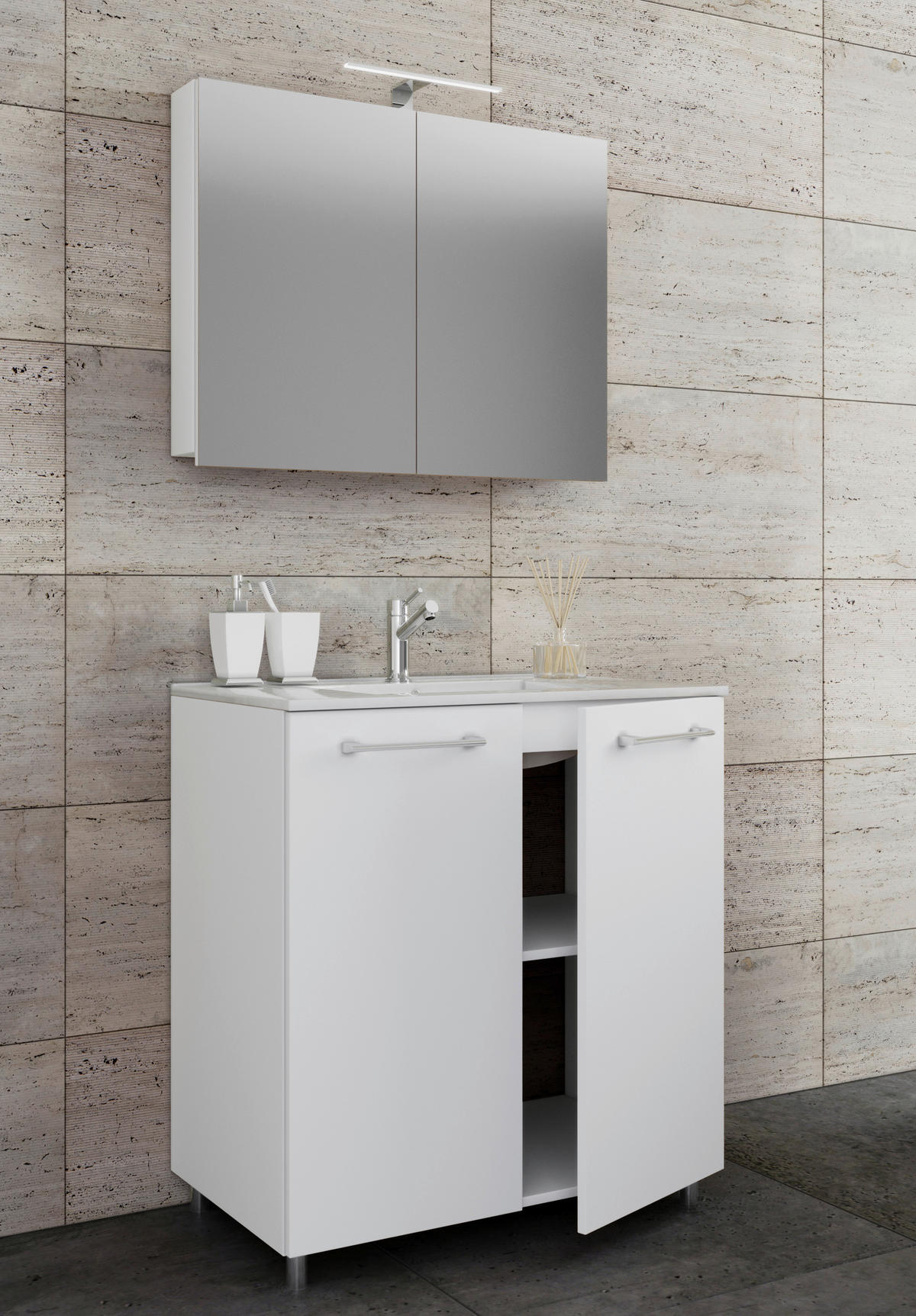 Waschplatz 3tlg-Gilos weiß B/H/T: ca. 60x86x46 cm 3tlg-Gilos - weiß (60,00/86,00/46,00cm) - VCM Möbel