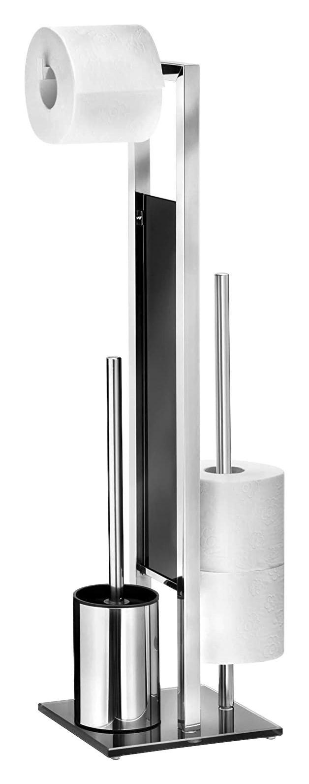 Stand-WC-Garnitur silber schwarz Edelstahl Stand-WC-Garnitur_Rivalta Edelstahl - schwarz/silber (24,00/18,00/70,00cm) - WENKO