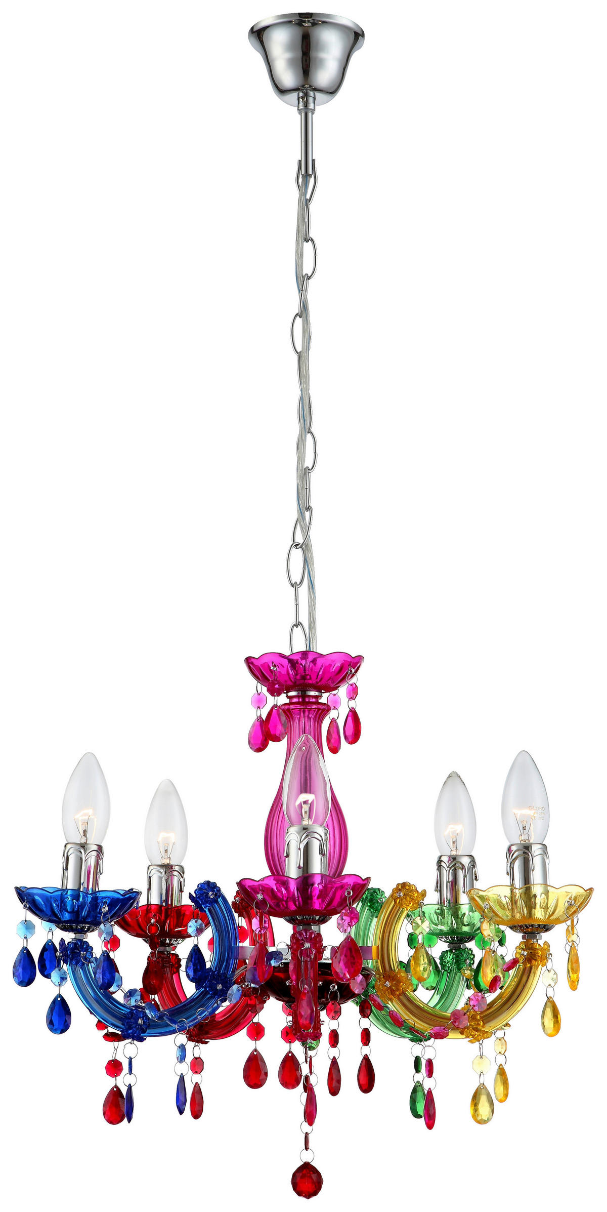 GLOBO Kronleuchter multicolor Acryl Metall H/D: ca. 128x44 cm E14 5 Brennstellen CUIMBRA II - multicolor (44,00/128,00cm) - GLOBO