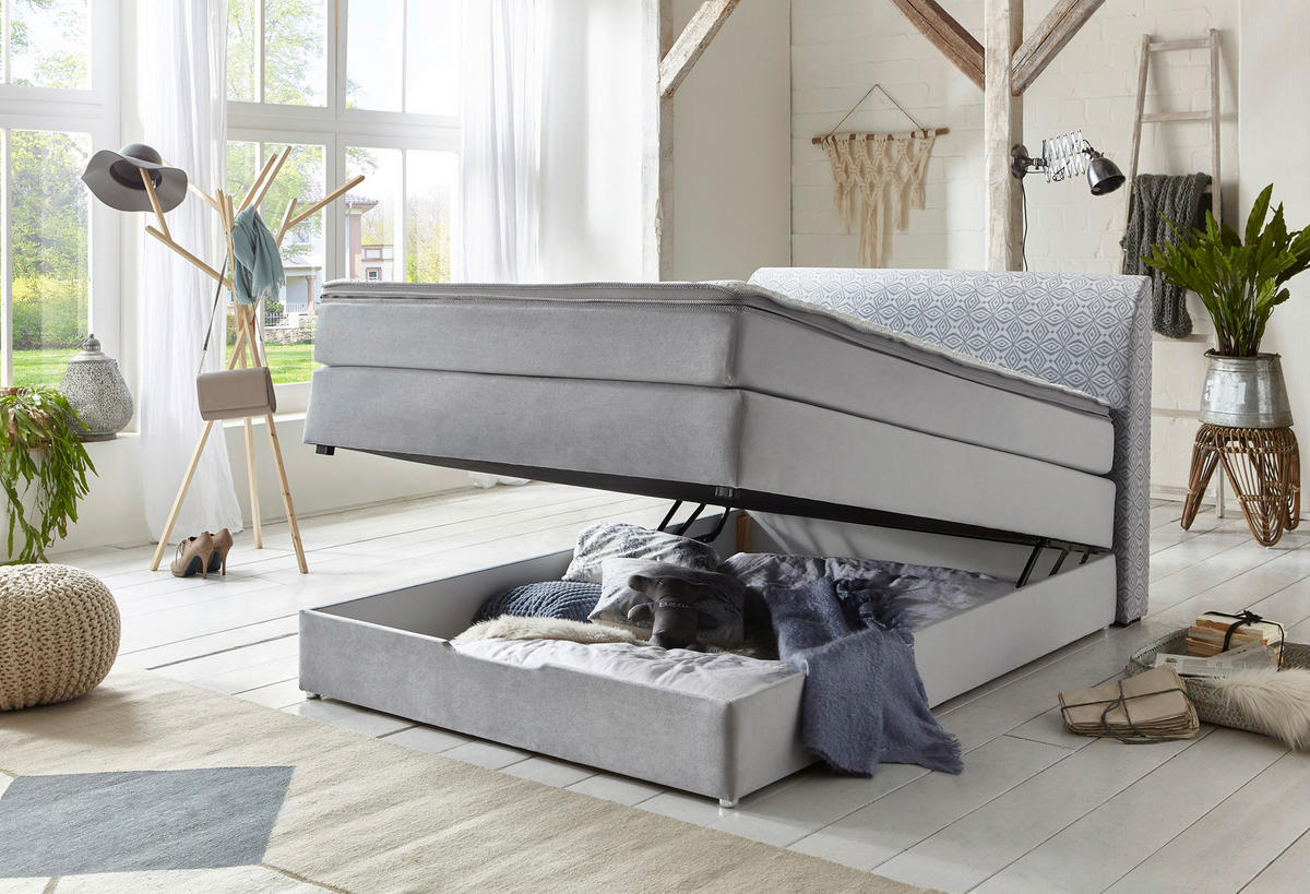 Boxspringbett Eye Silbergrau Liegefläche B/L: ca. 140x200 cm Eye - Silbergrau (148,00/108,00/218,00cm)