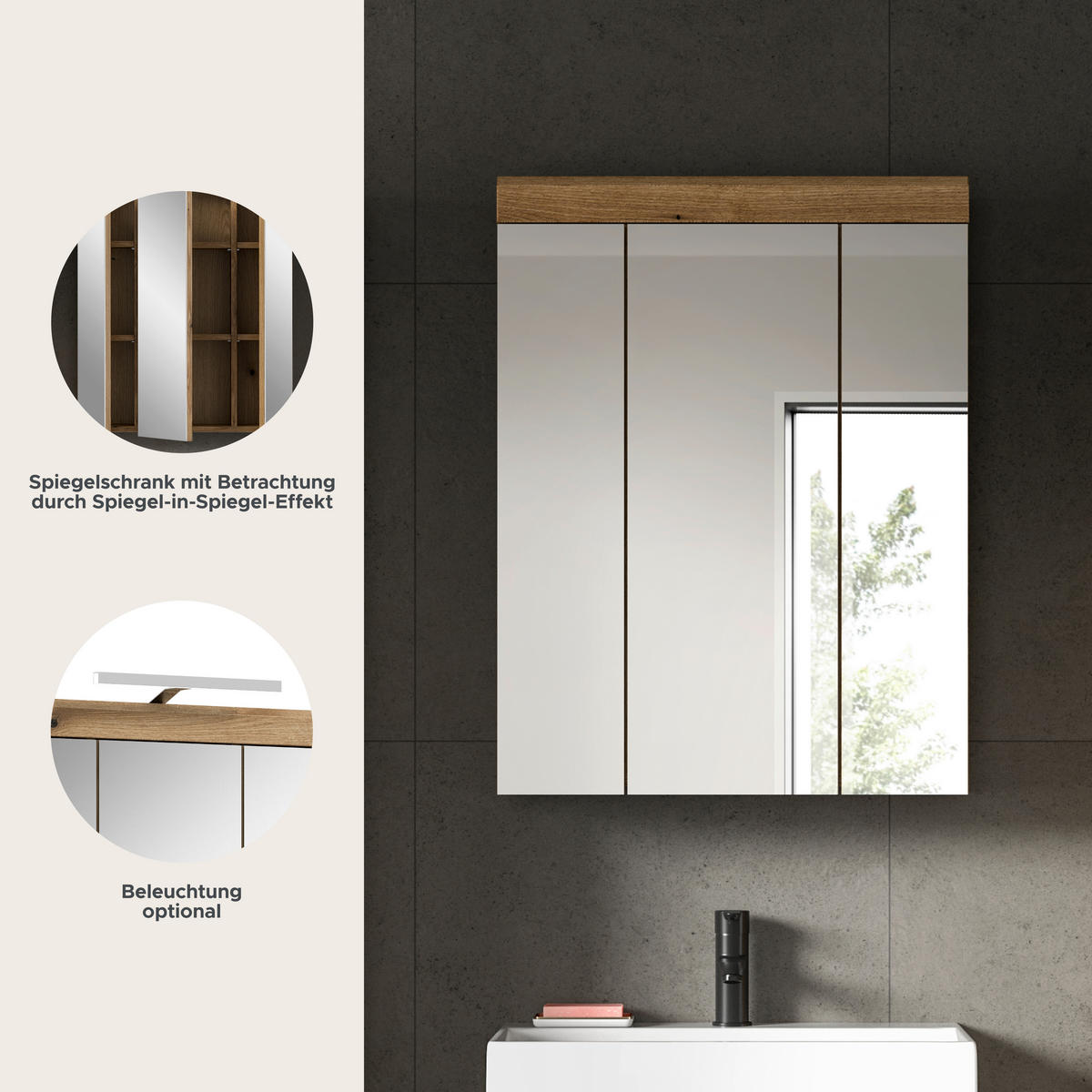 Spiegelschrank Scout Evoke Oak Nachbildung Spiegel B/H/T: ca. 60x79x18 cm Scout - (60,00/79,00/18,00cm) - xonox.home