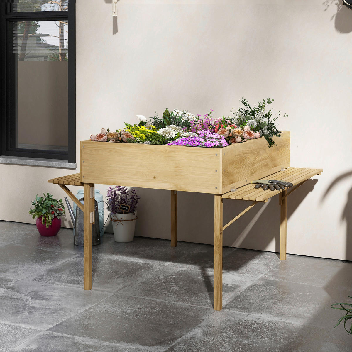 Outsunny Hochbeet natur Holz B/H/L: ca. 91,5x122x89 cm Hochbeet - natur (89,00/91,50/122,00cm) - Outsunny