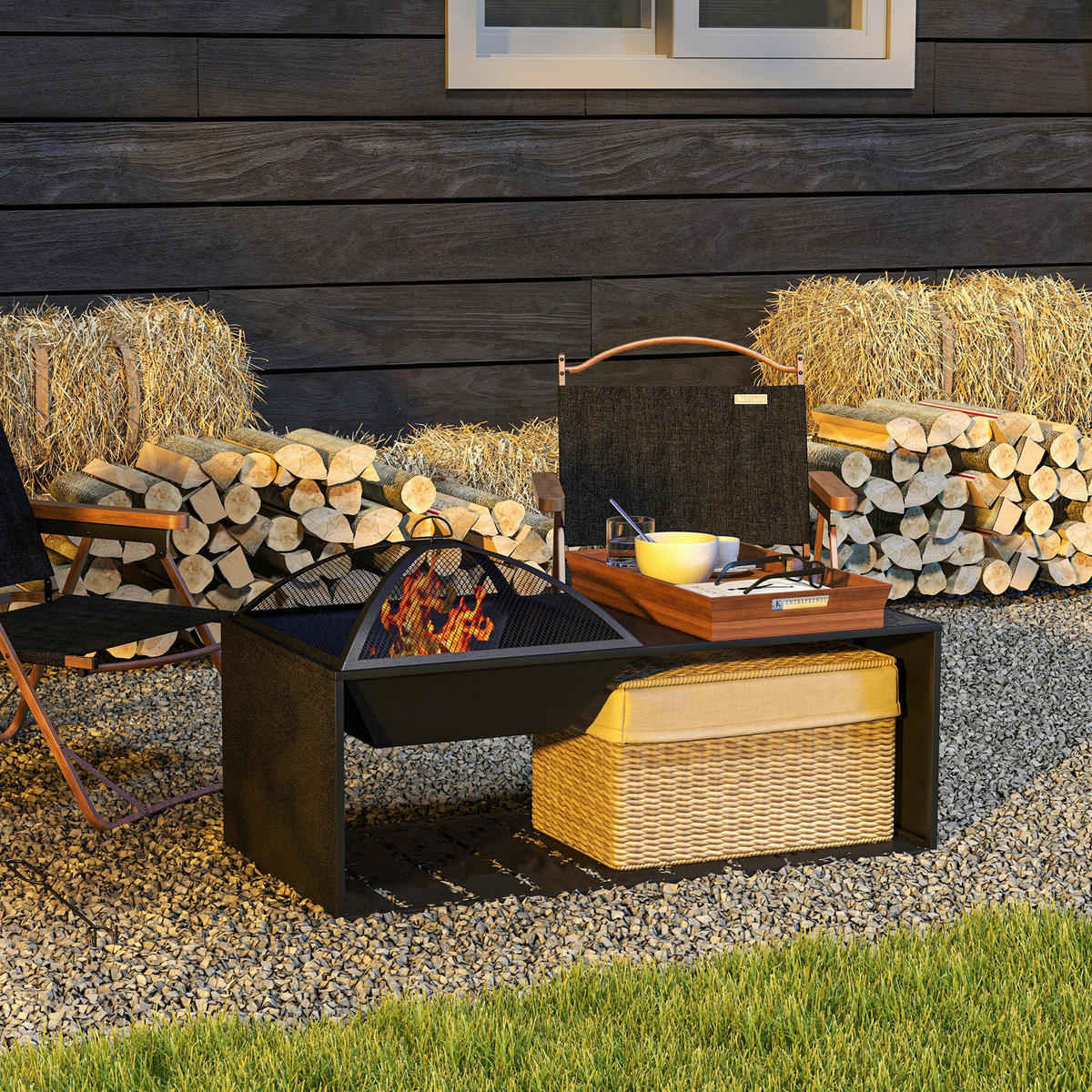 Outsunny Feuerschale schwarz Keramik B/H/L: ca. 51x56x101 cm Feuerschale - schwarz (101,00/51,00/56,00cm) - Outsunny