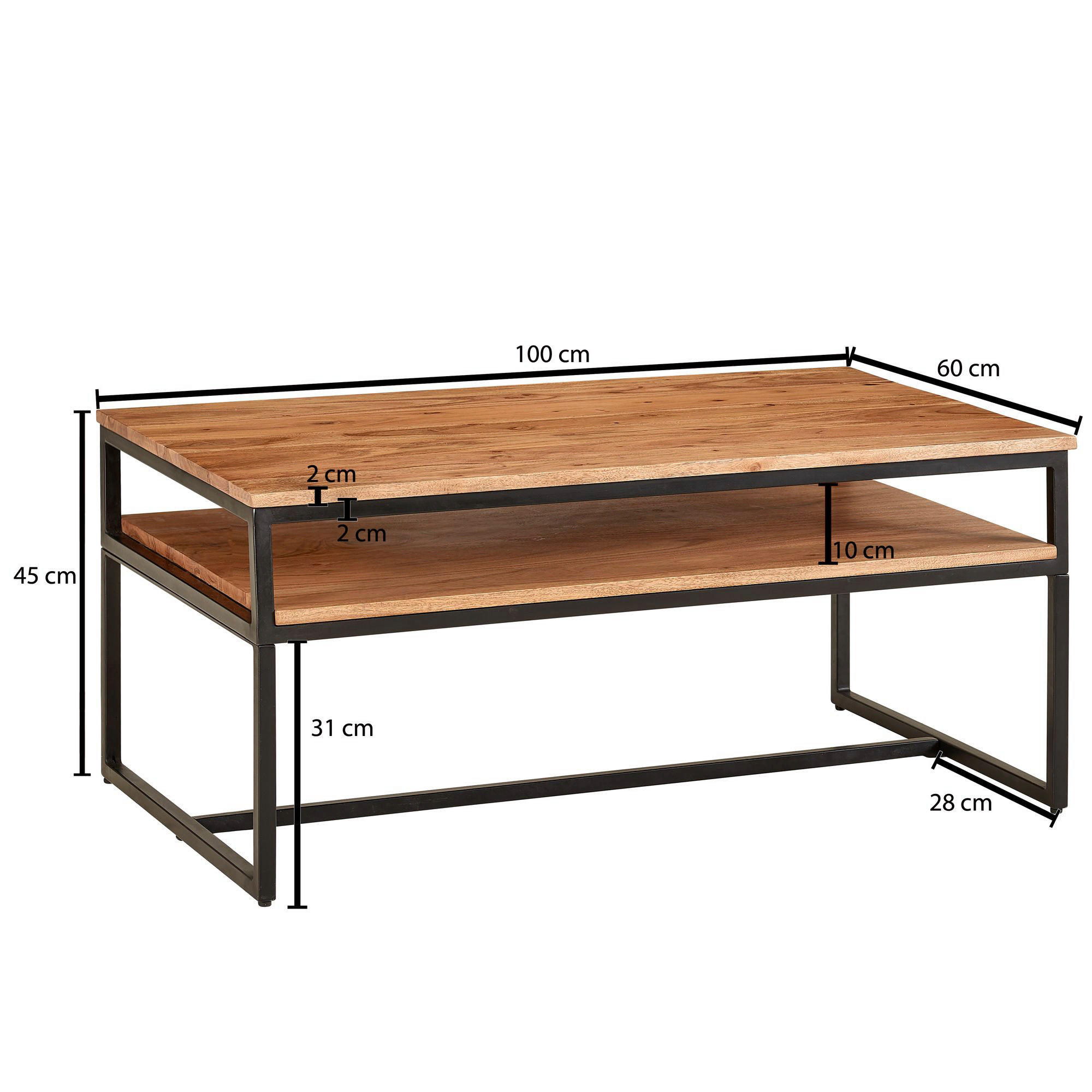 Couchtisch braun B/H/T: ca. 60x45x100 cm Couchtisch - braun (60,00/45,00/100,00cm) - Wohnling