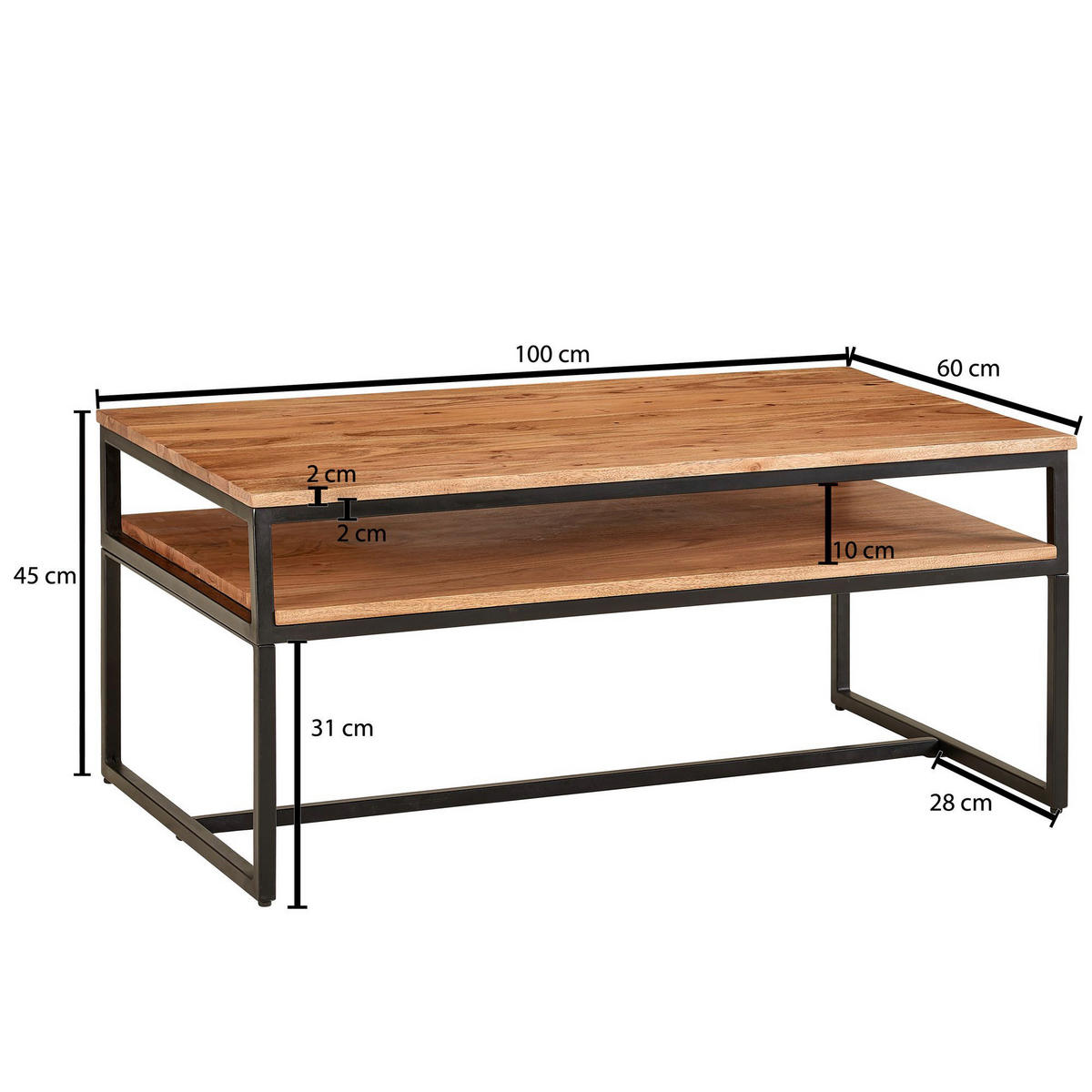 Couchtisch braun B/H/T: ca. 60x45x100 cm Couchtisch - braun (60,00/45,00/100,00cm) - Wohnling