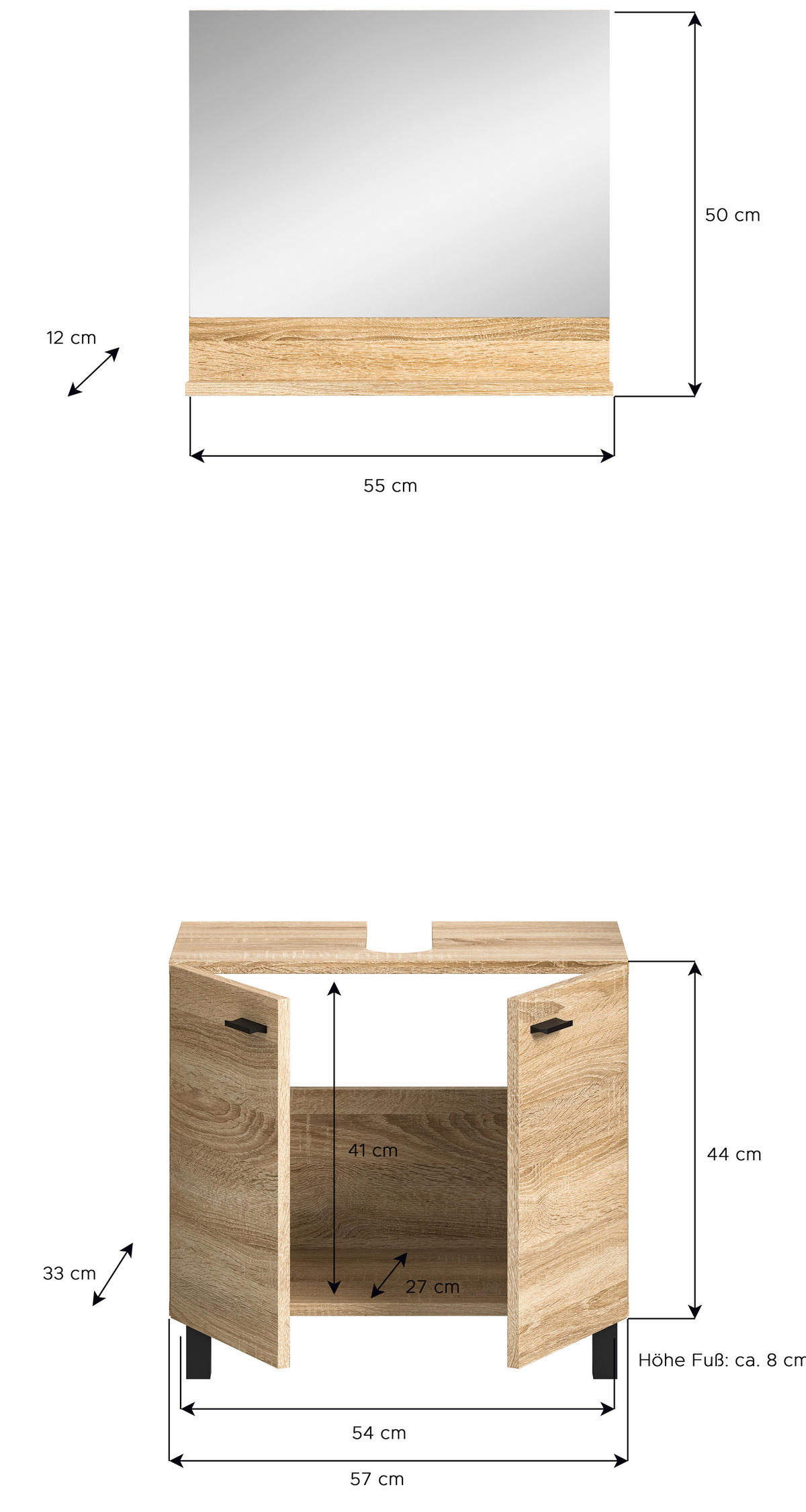 Badezimmer-Set BOSTON Eiche Sonoma Nachbildung B/H/T: ca. 57x44x33 cm BOSTON - Eiche (57,00/44,00/33,00cm) - xonox.home