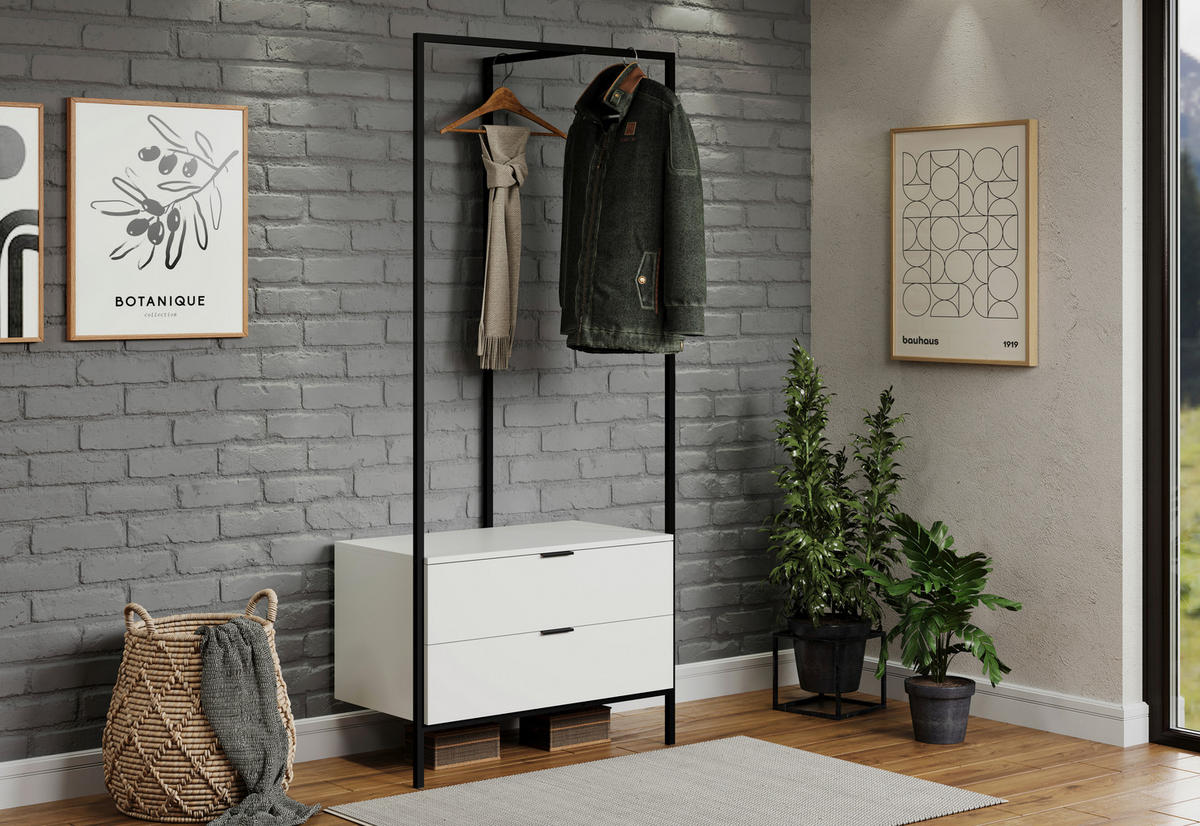 Garderobe Jody weiß matt schwarz B/H/T: ca. 85x190x47 cm Jody - weiß/schwarz (85,00/190,00/47,00cm) - Trendteam