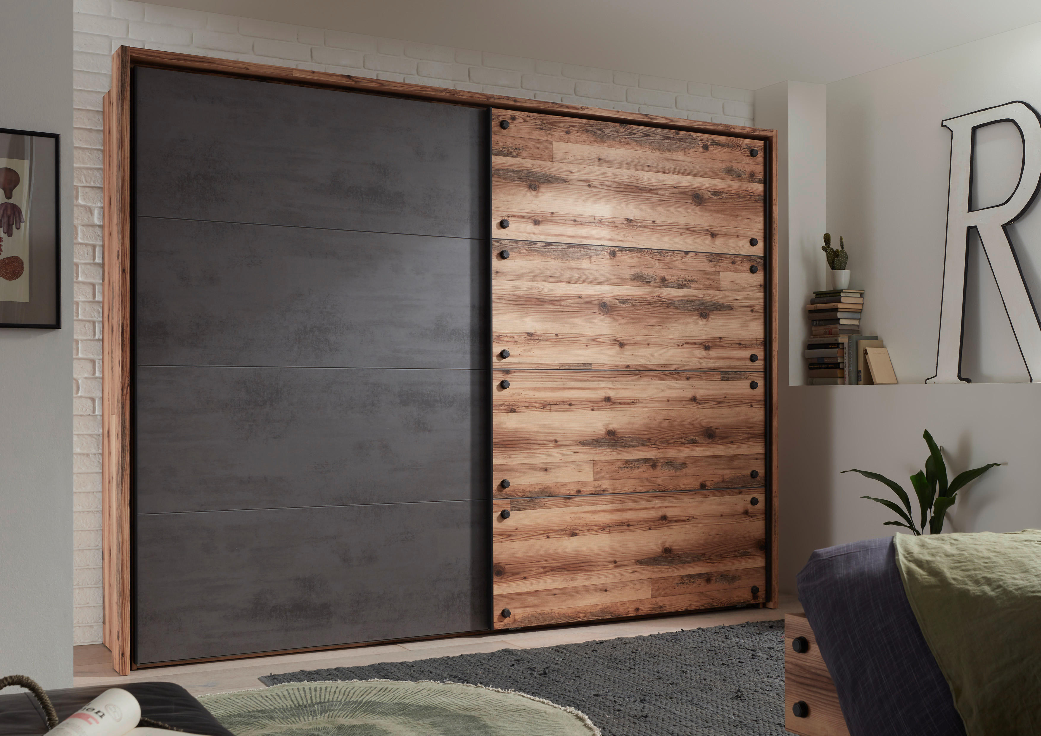 Schwebetürenschrank Dover Alpin Lodge Nachbildung Betonoxid Optik B/H/T: ca. 270x210x60 cm Dover - Alpin Lodge (270,00/210,00/60,00cm)