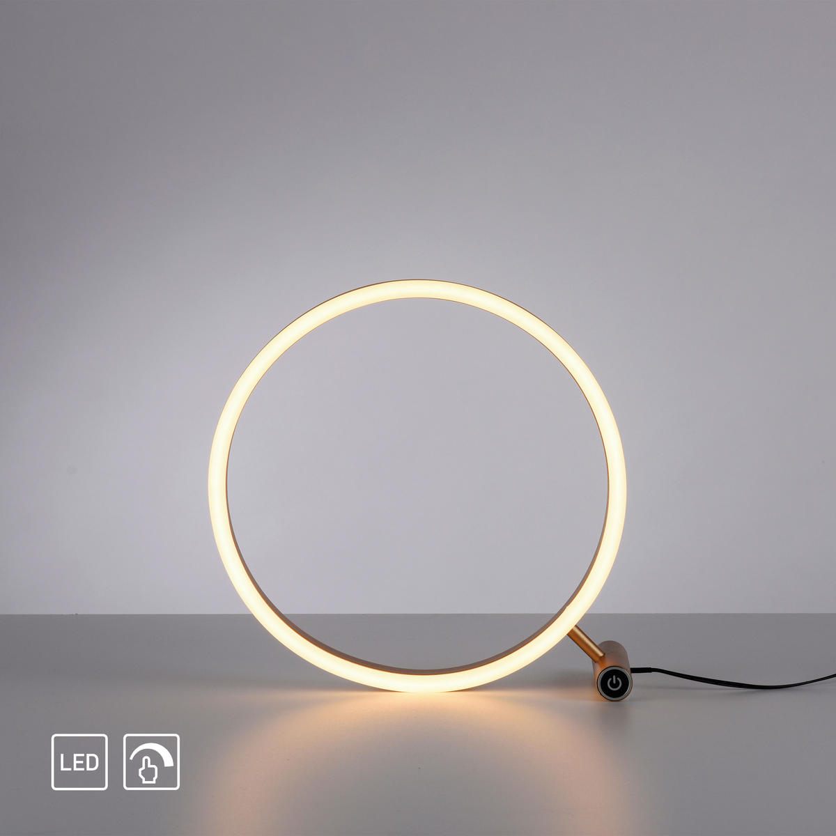 Just Light LED-Touch-Tischleuchte RITUS 15390-60 weiß messing Metall B/H/T: ca. 30x30x10 cm 1 Brennstellen RITUS - messing/weiß (30,00/30,00/10,00cm) - Just Light