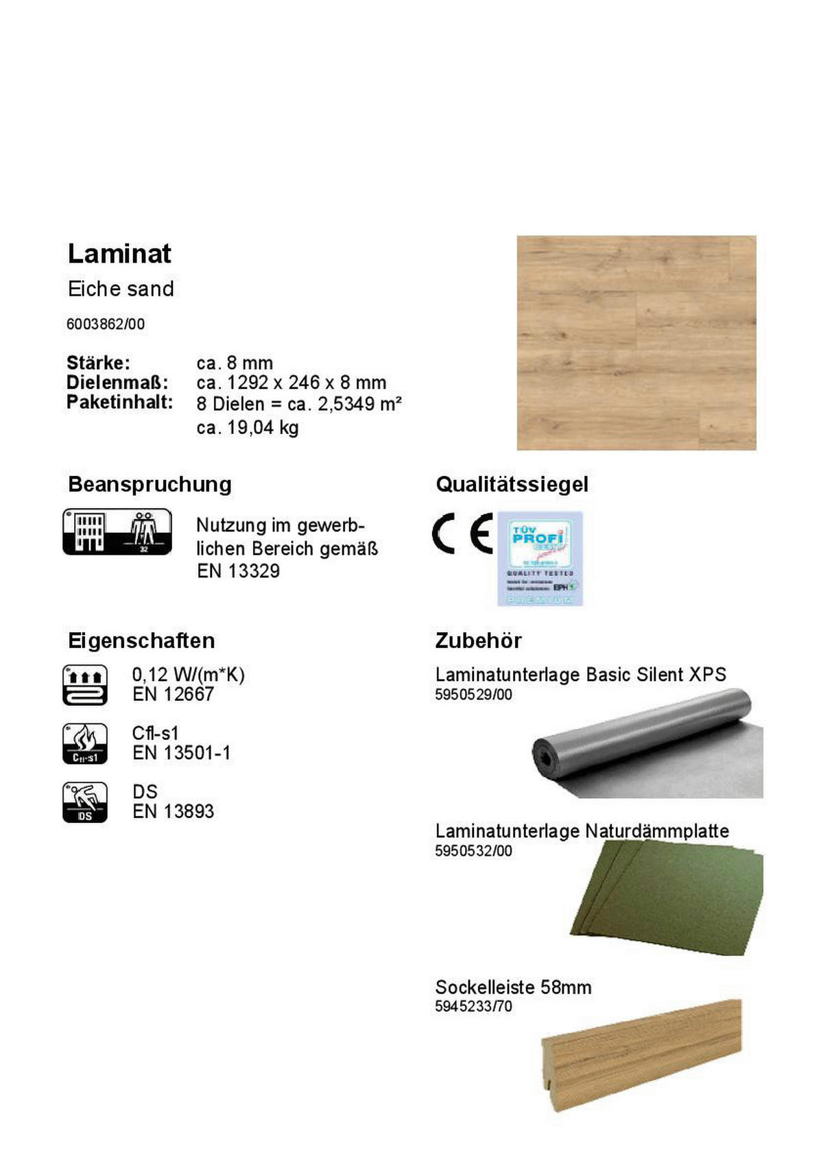 Laminatboden Eiche sand ca. 2,5424m² im Paket Eiche sand ca. 2,5424m² im Paket
