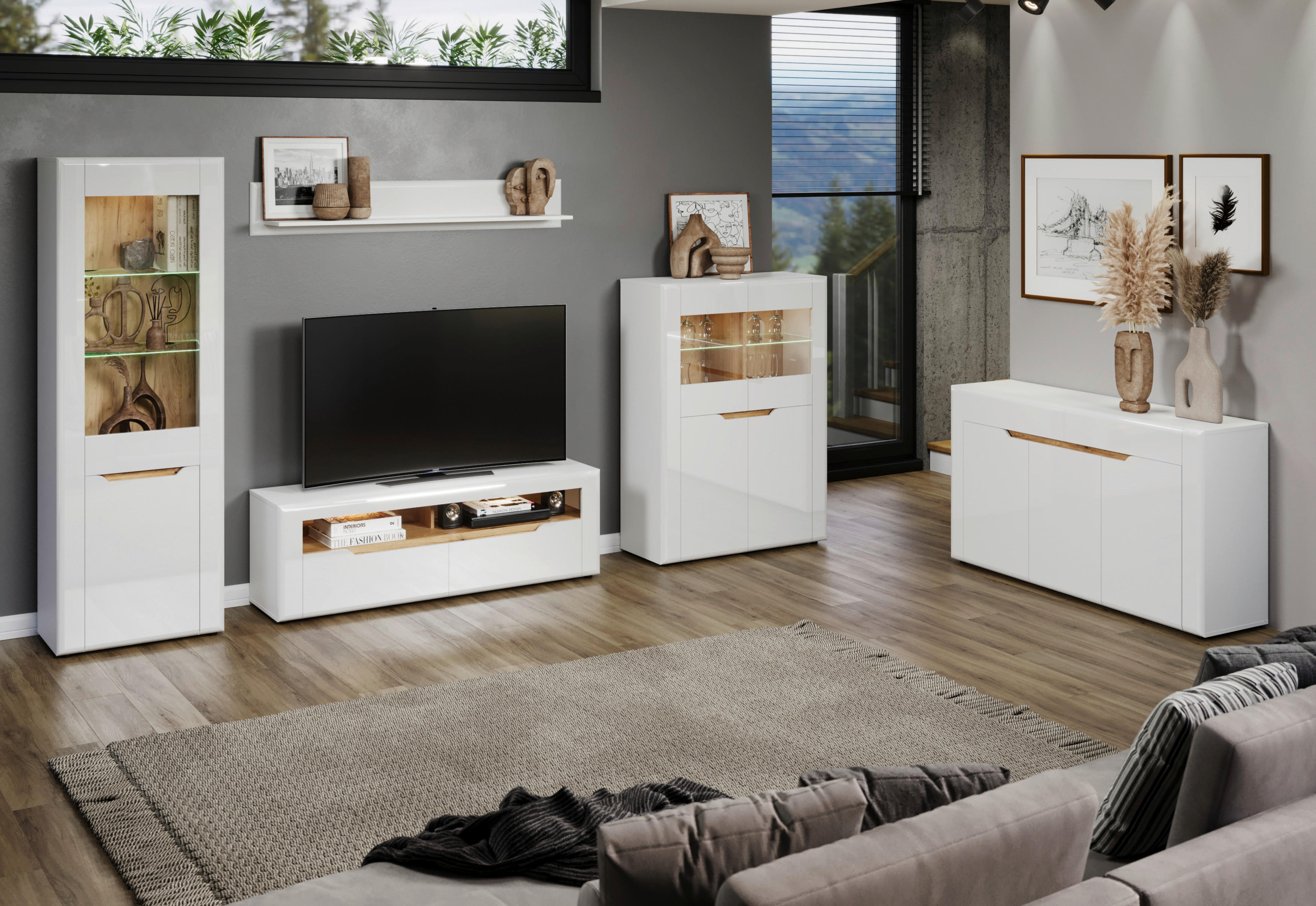 TV-Lowboard Marlon Eiche Evoke Coast Nachbildung weiß Hochglanz B/H/T: ca. 150x50x40 cm Marlon - Eiche/weiß (150,00/50,00/40,00cm)