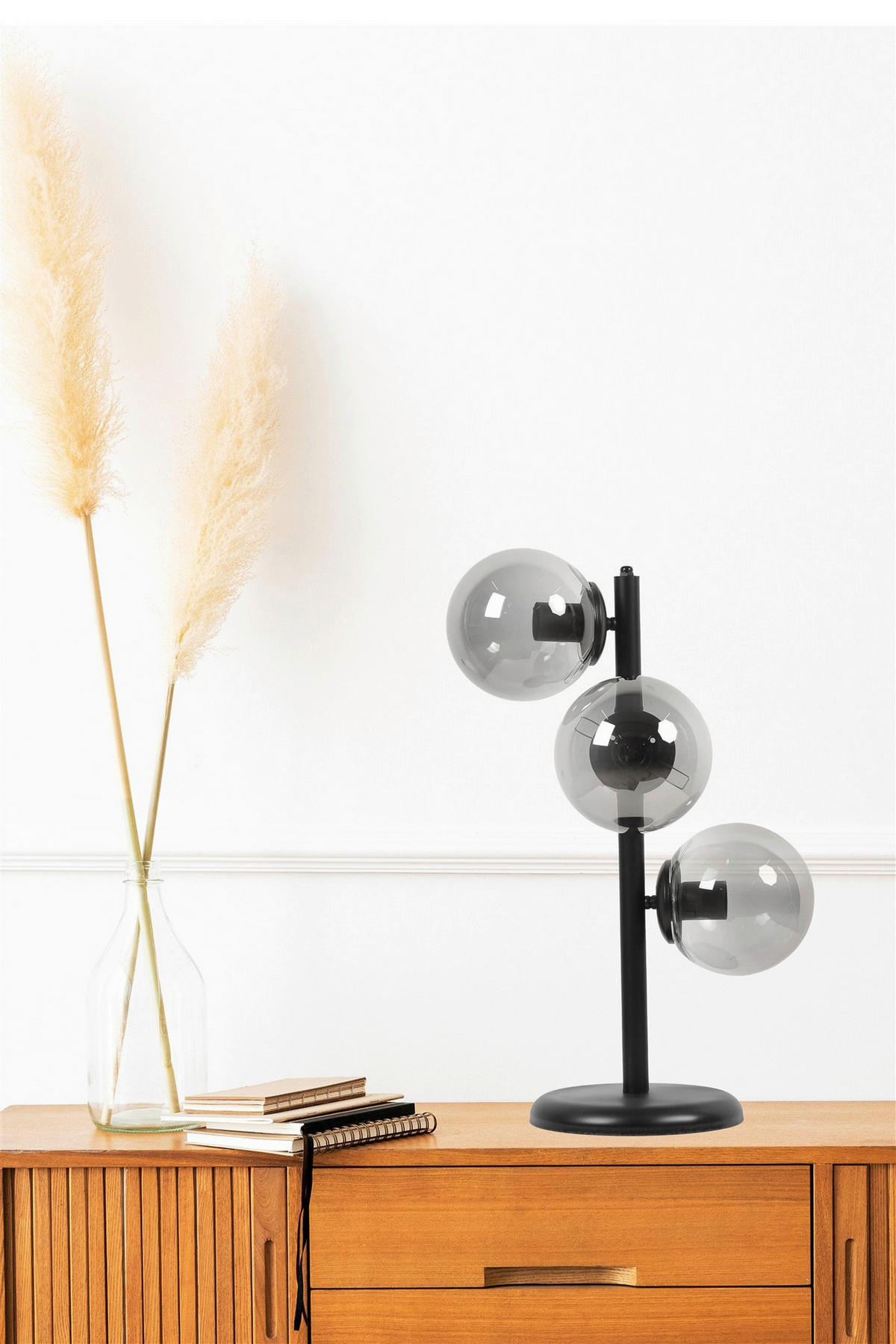 Opviq Tischleuchte schwarz Metall Glas B/H/L: ca. 20x55x20 cm E27 3 Brennstellen Tischleuchte_8730-3 - schwarz (20,00/20,00/55,00cm) - Opviq