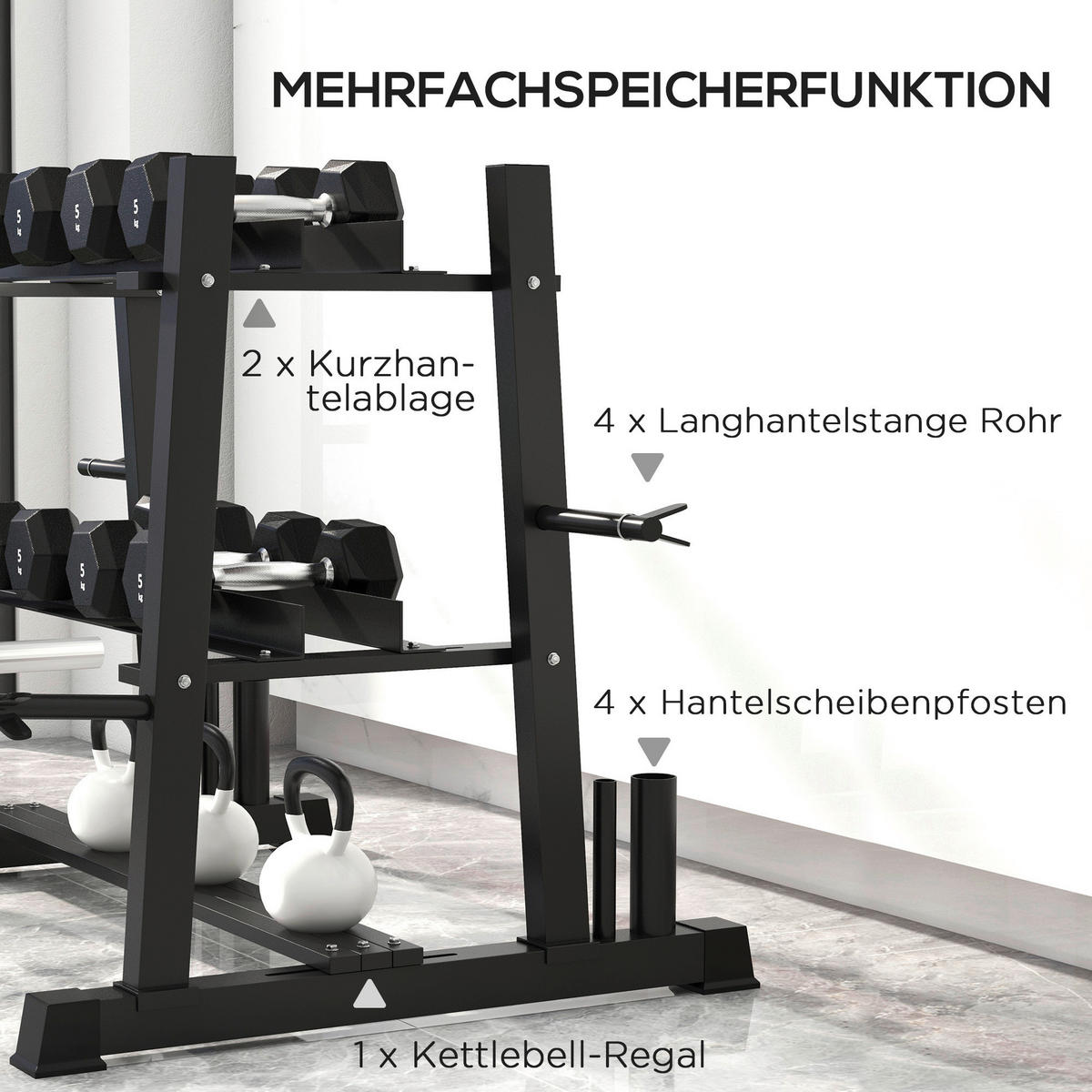 SPORTNOW Hantelständer schwarz Polypropylen B/H/L: ca. 75x131x80 cm Hantelständer - schwarz (80,00/75,00/131,00cm) - SPORTNOW