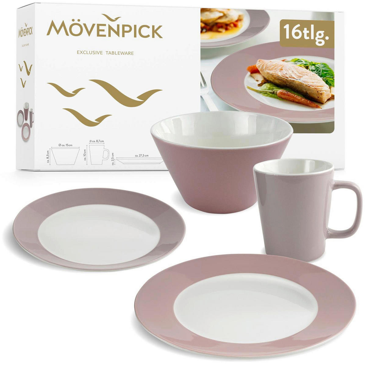 Mövenpick Kombiservice Montreux rosa Porzellan 16 tlg. Montreux - weiß/rosa - Mövenpick