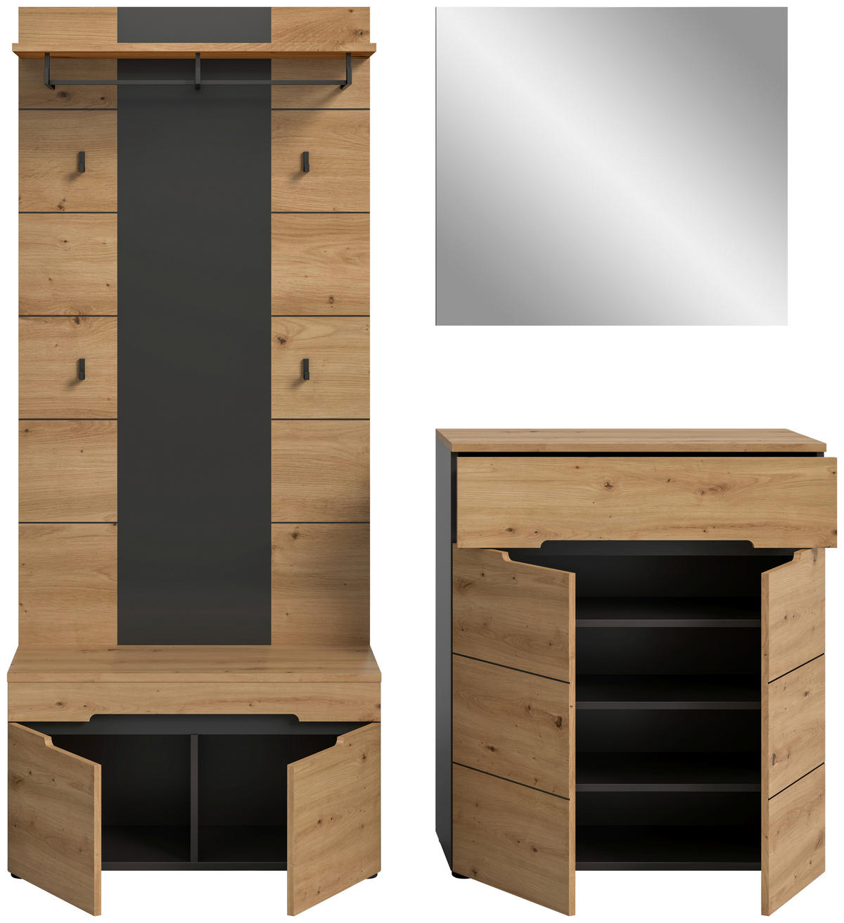 Garderobe Canu basaltgrau Nachbildung Artisan Nachbildung B/H/T: ca. 175x190x37 cm Canu - basaltgrau (175,00/190,00/37,00cm) - xonox.home
