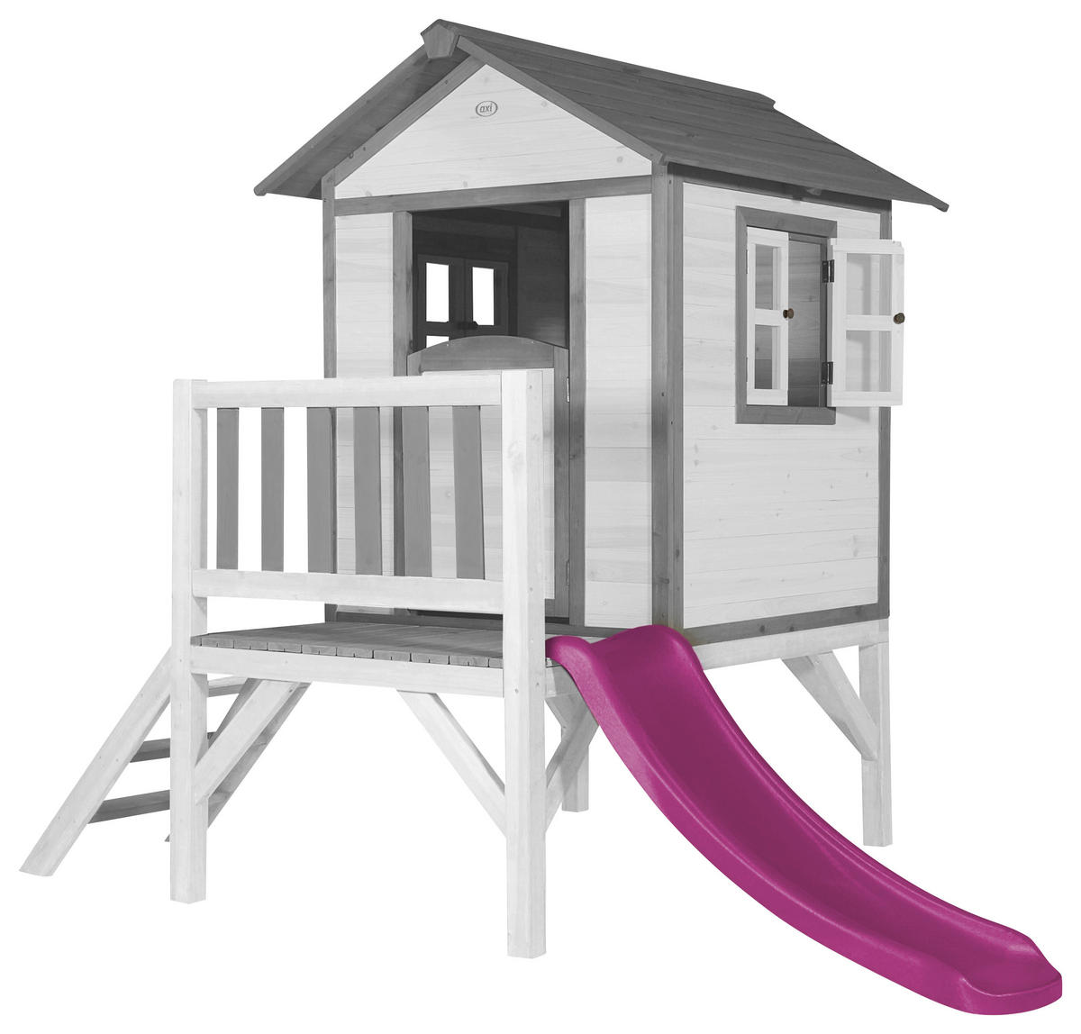 AXI Spielhaus Lodge XL grau B/H/T: ca. 240x189x167 cm Lodge XL - lila/weiß (240,00/189,00/167,00cm) - AXI