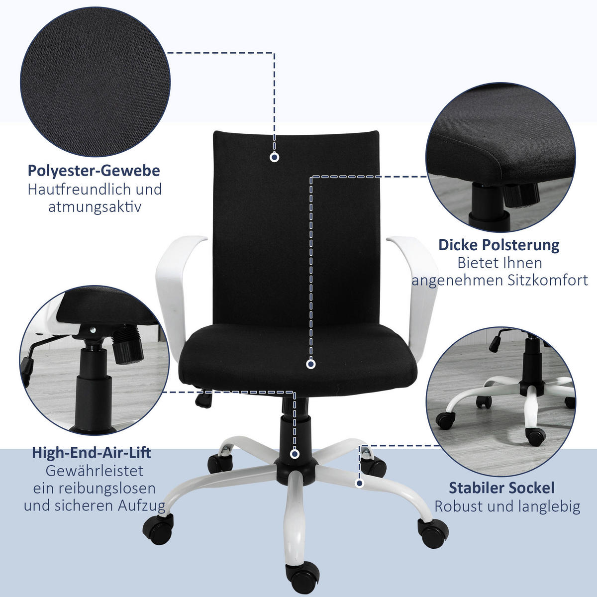 Drehstuhl 921-540BK schwarz 921-540BK - schwarz (61,00/89,00/61,00cm) - Vinsetto