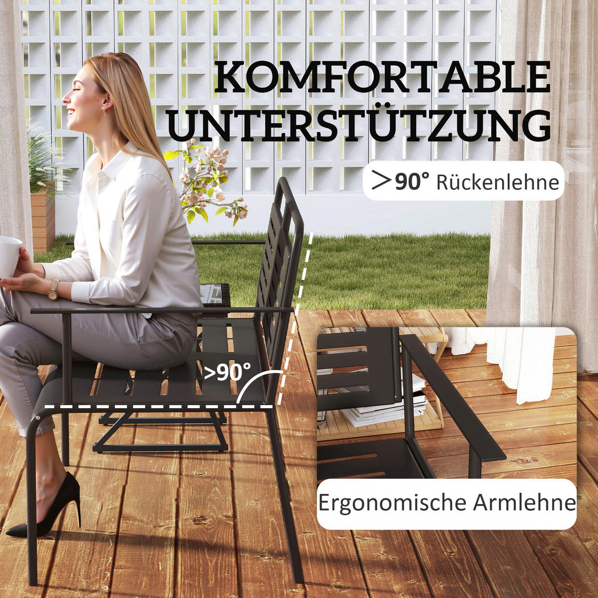 Outsunny Gartenbank schwarz Stahl B/H/L: ca. 64x84x121 cm Gartenbank - schwarz (121,00/64,00/84,00cm) - Outsunny