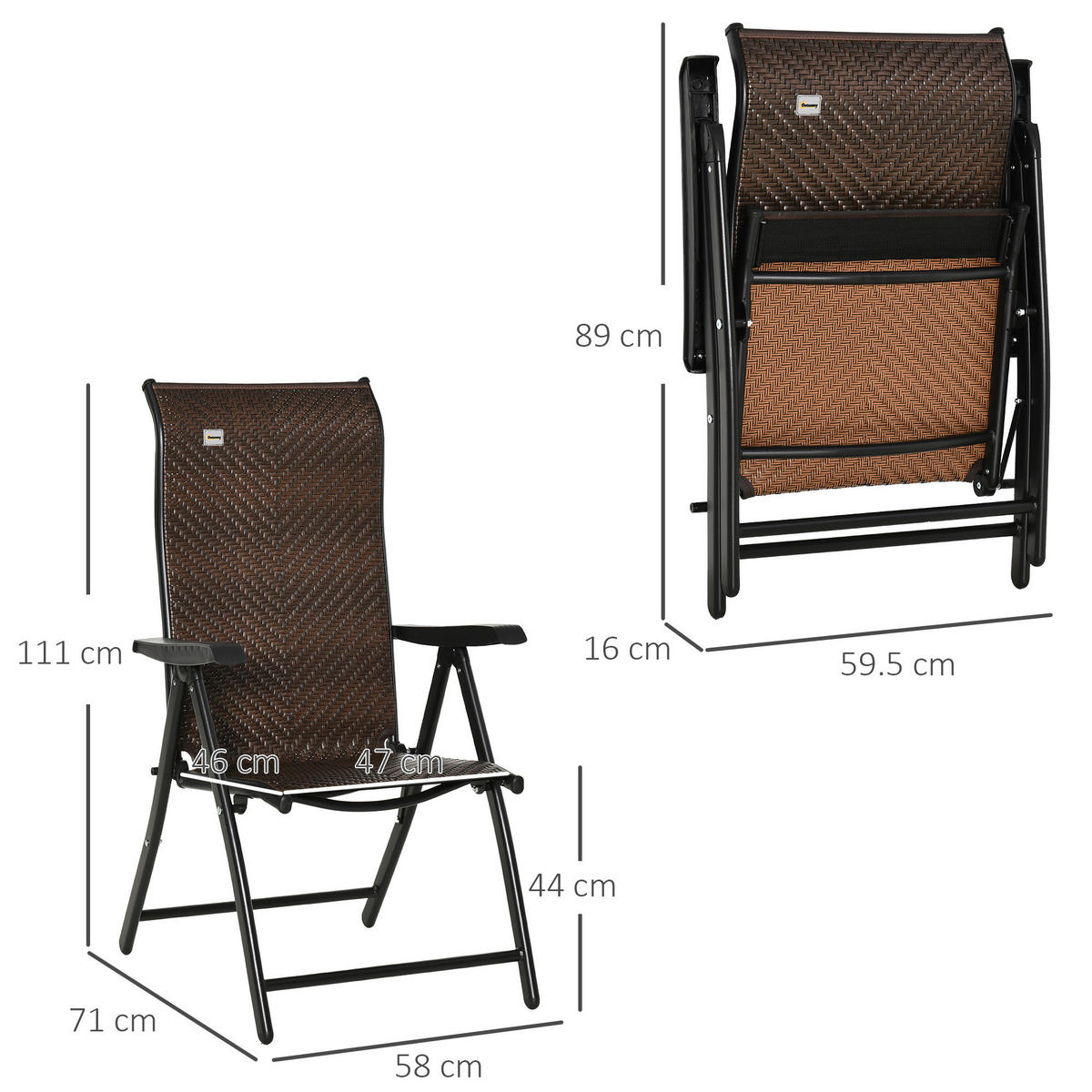 Outsunny Klappsessel braun Polyrattan B/H/L: ca. 71x111x58 cm Klappsessel - braun/schwarz (58,00/71,00/111,00cm) - Outsunny