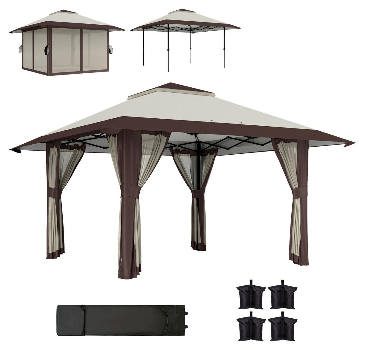 Outsunny Faltpavillon beige Polyester B/H/L: ca. 400x281x400 cm Faltpavillon - beige (400,00/400,00/281,00cm) - Outsunny